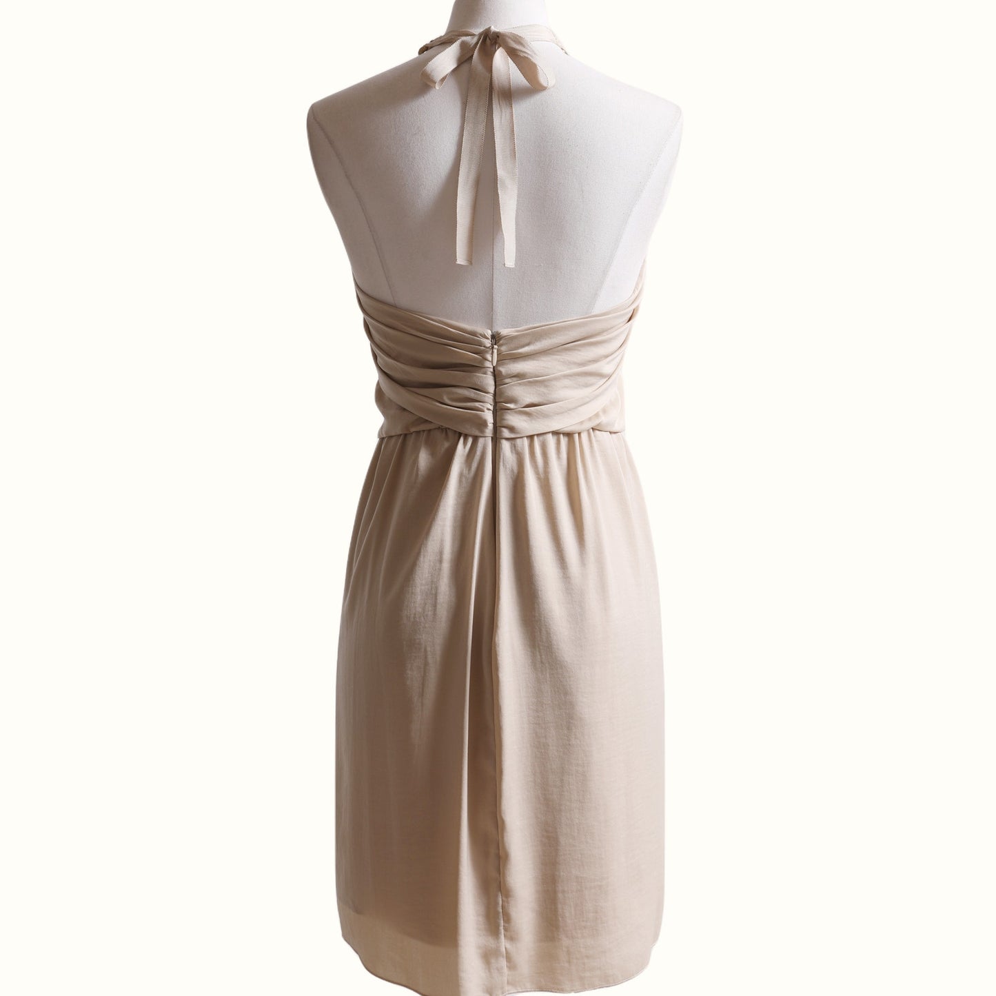 BCBGMAXAZRIA Vintage Beige Satin Gold Chain Halter Mini Dress