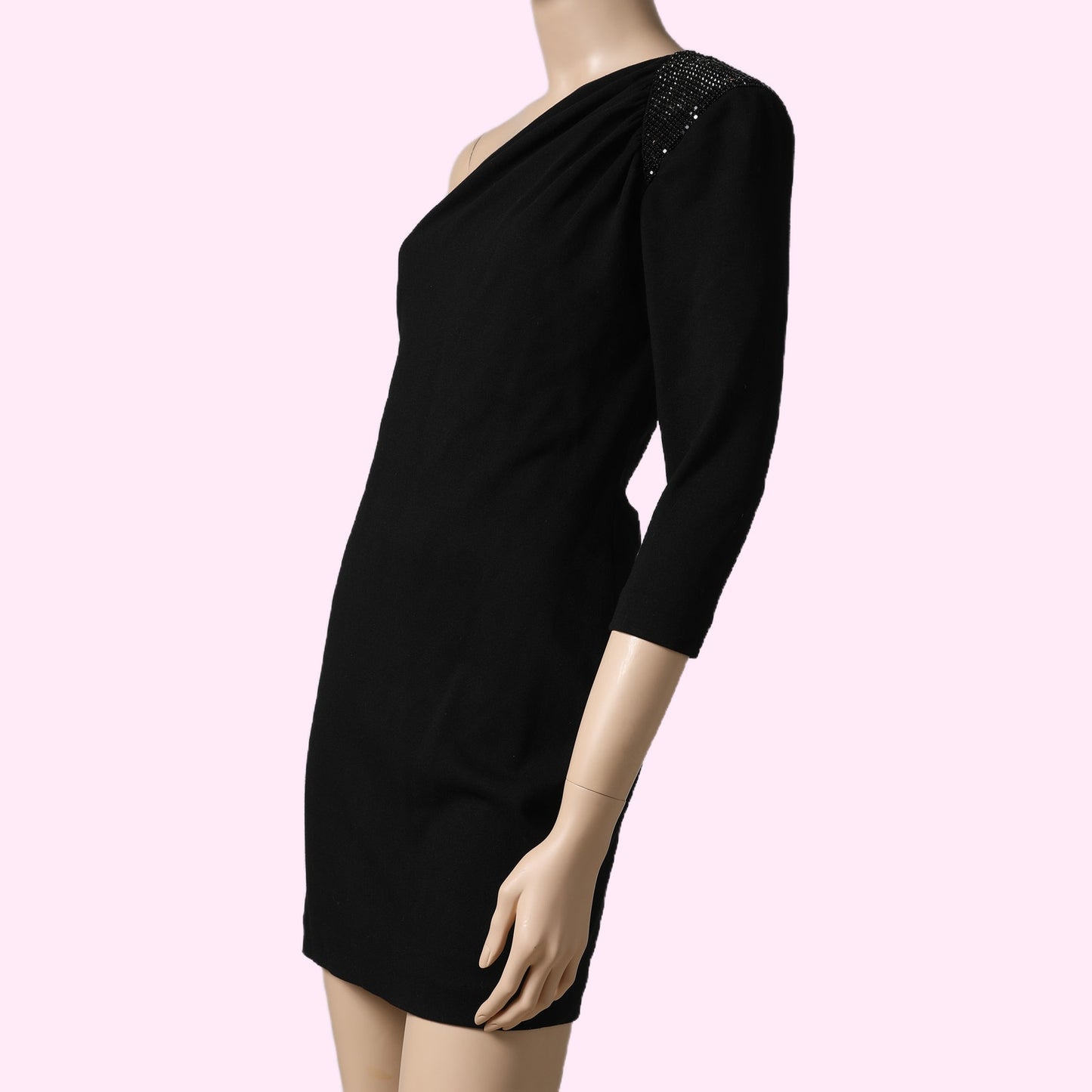 ROBERT RODRIGUEZ Black One Shoulder Crystal Embellished Mini Dress