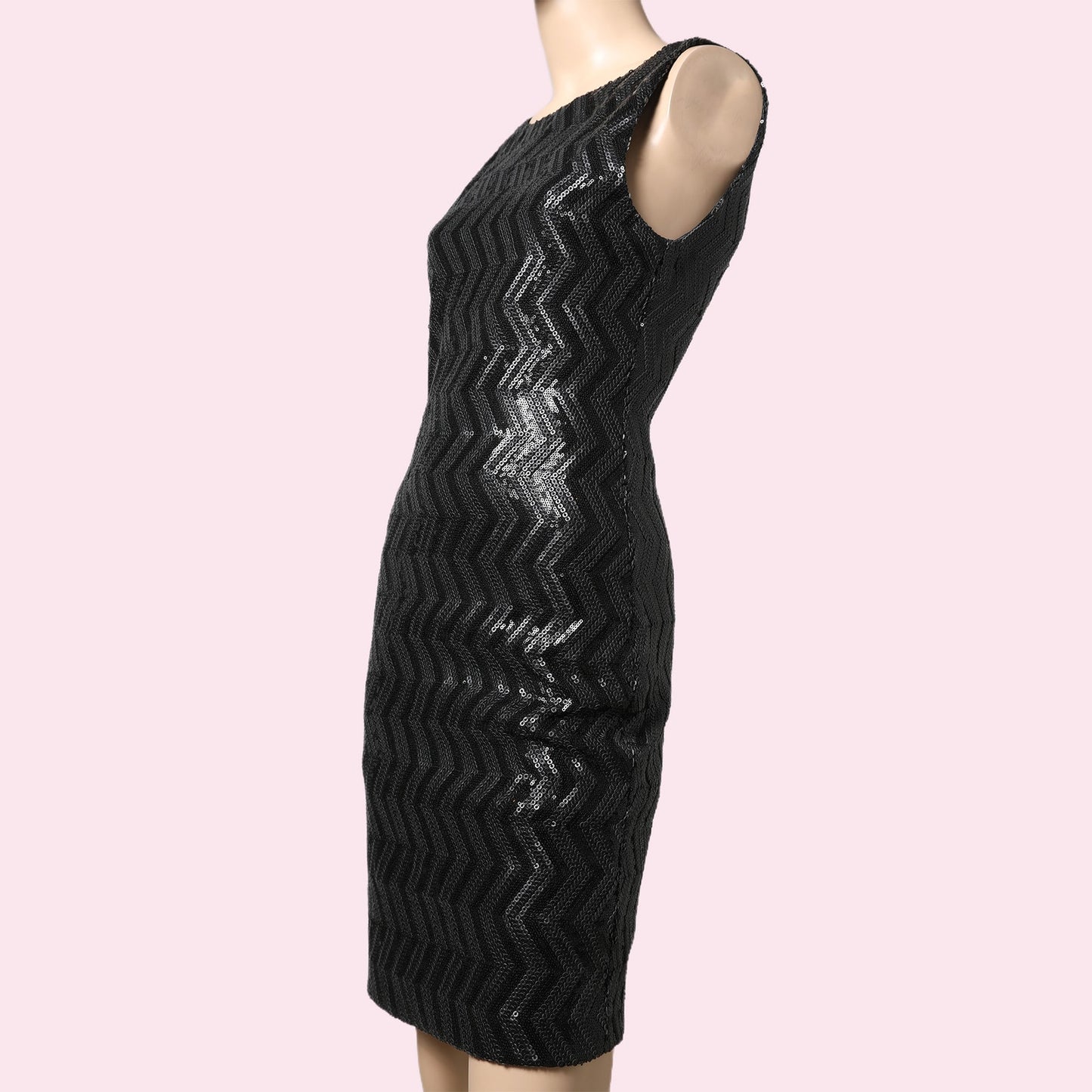 ALICE + OLIVIA Black Sequin Chevron Sheath Dress