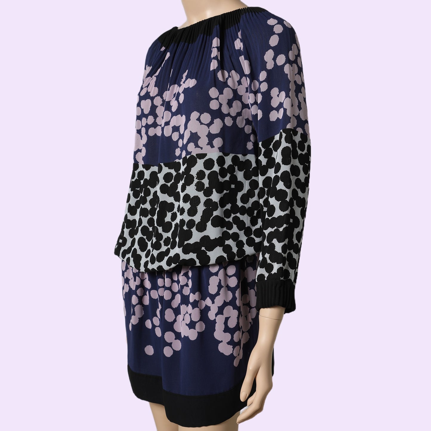 DIANE VON FURSTENBERG Multicolor Abstract Print Pleated Blouson Mini Dress
