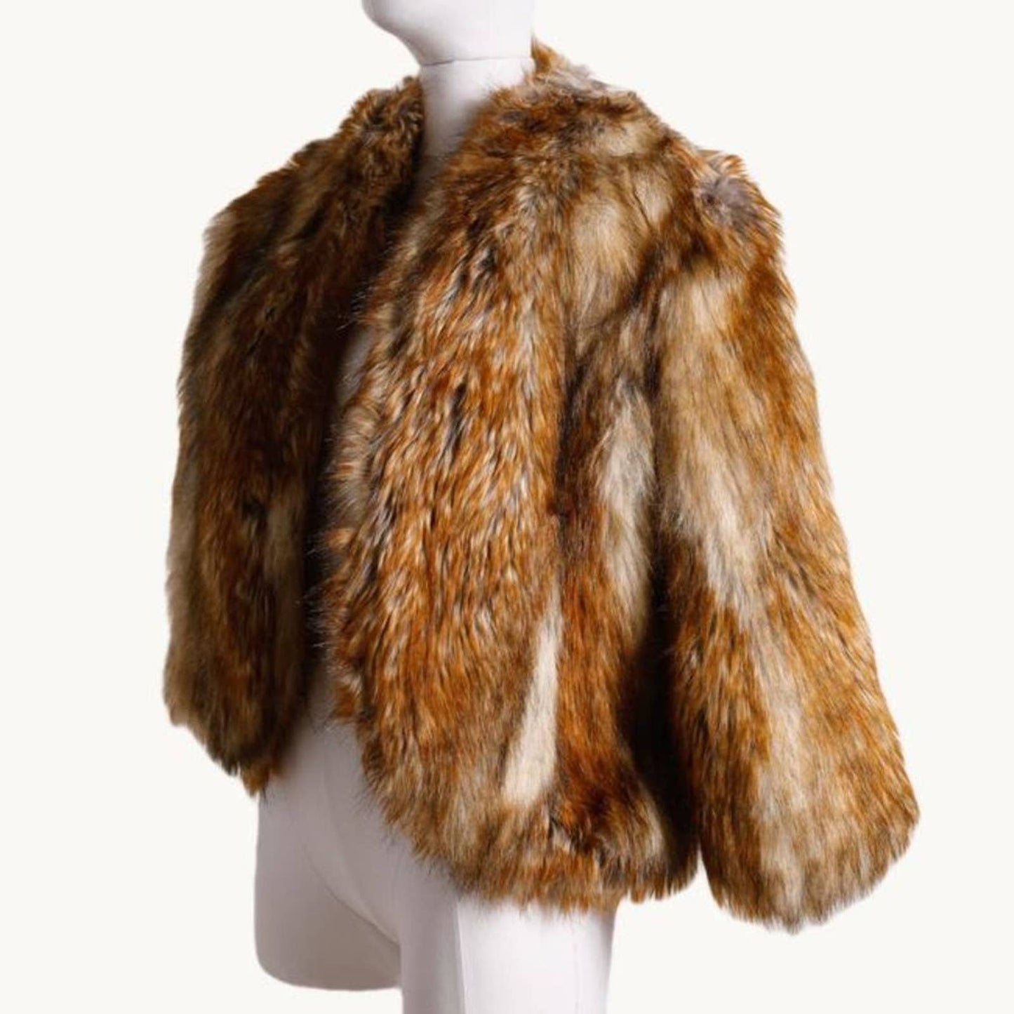 SAFARI Brown and Beige Open Front Faux Fur Jacket