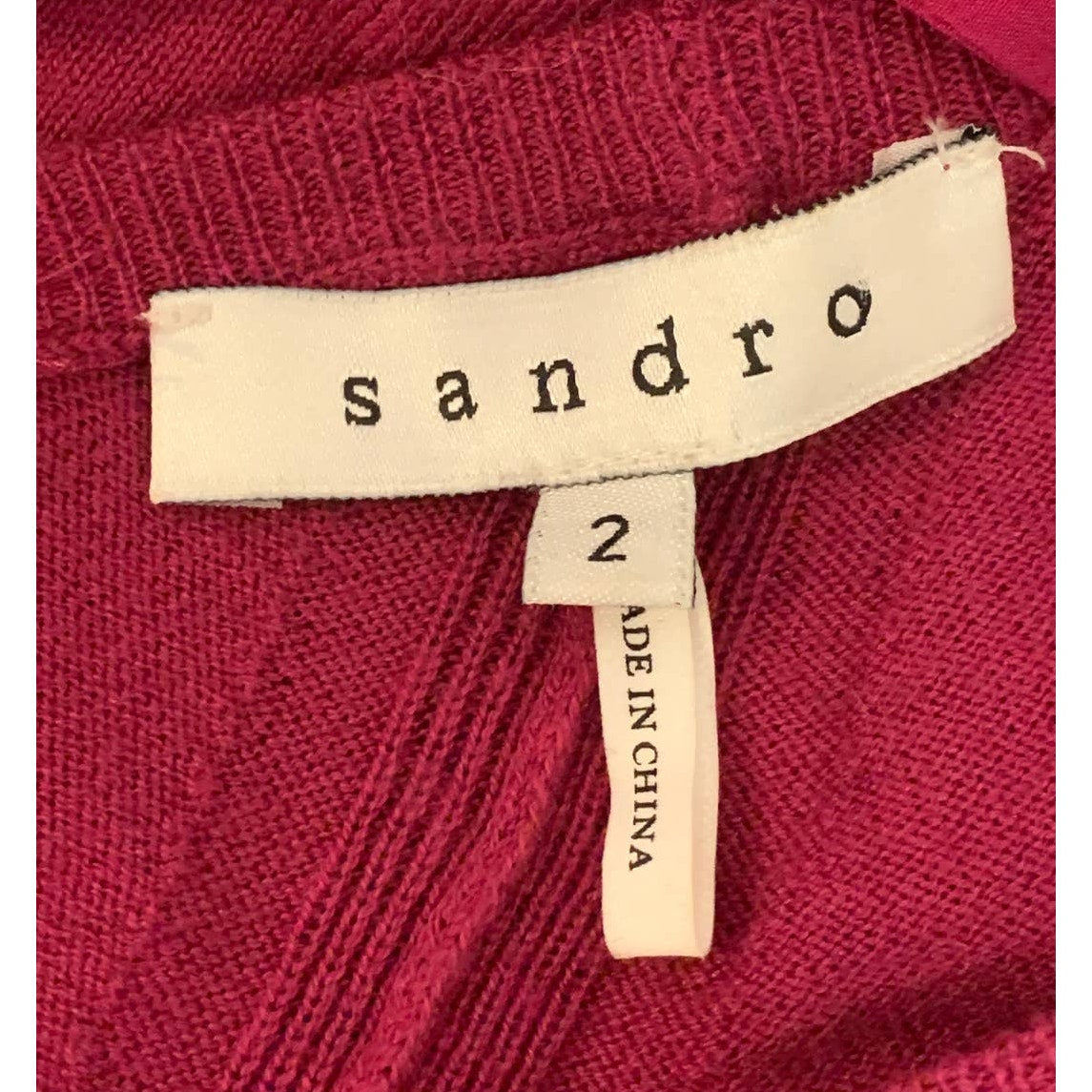 SANDRO Magenta Pink Braided Open Back Long Sleeve Silk Sweater