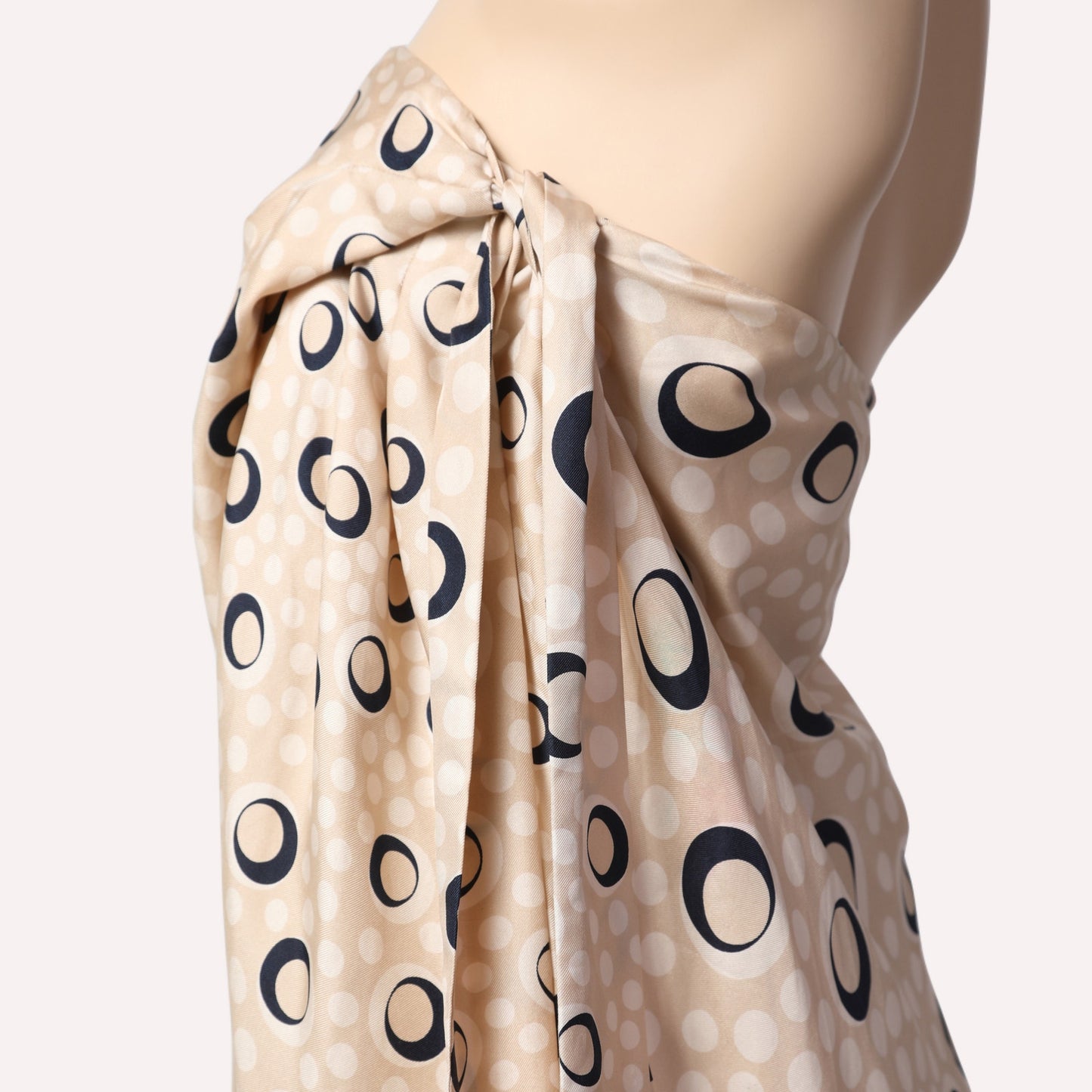 DIANE VON FURSTENBERG Vintage Beige + Navy Polka Dot Strapless Wrap Top
