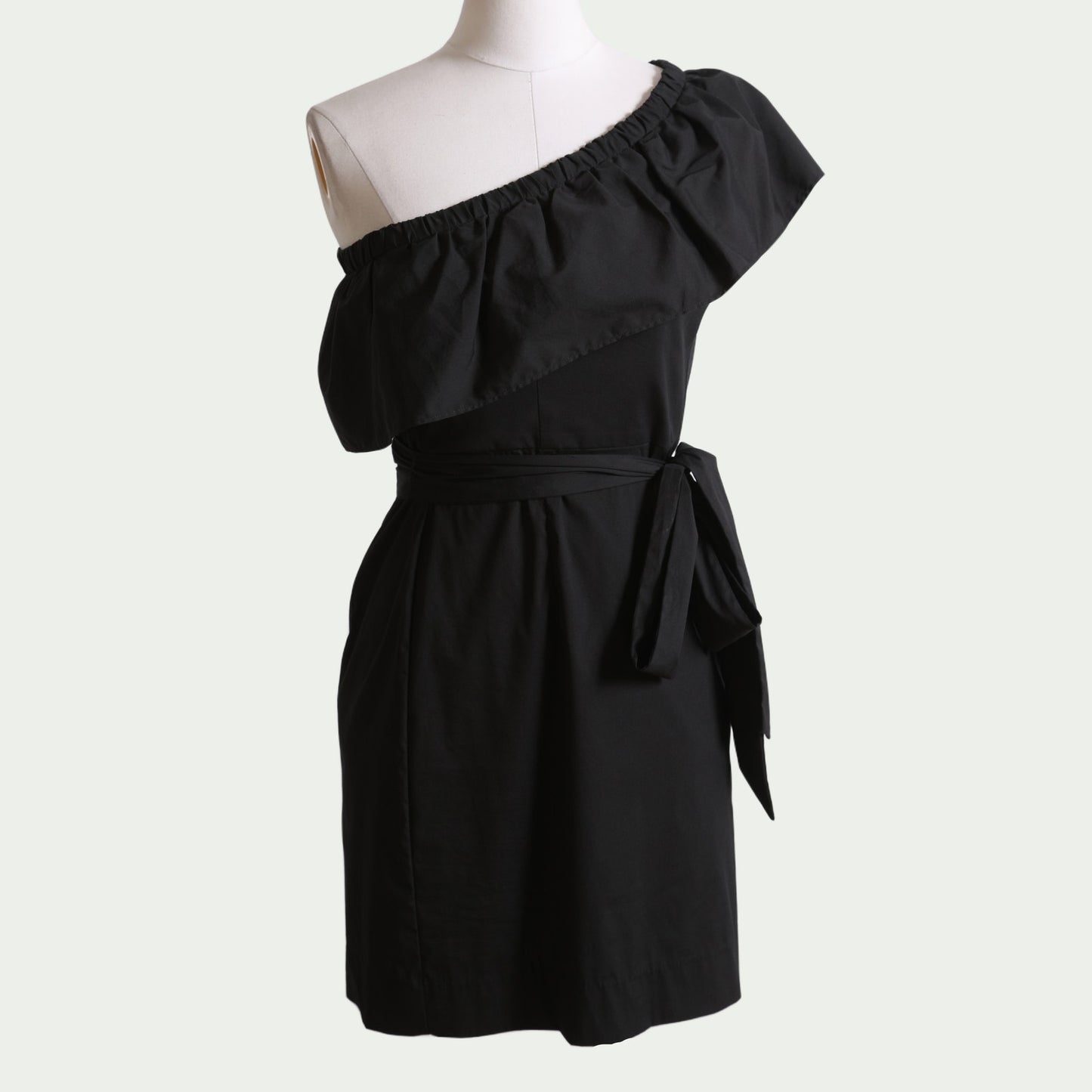MILLY Black One Shoulder Ruffle Dress