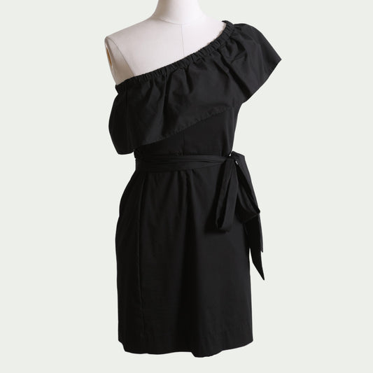 MILLY Black One Shoulder Ruffle Dress