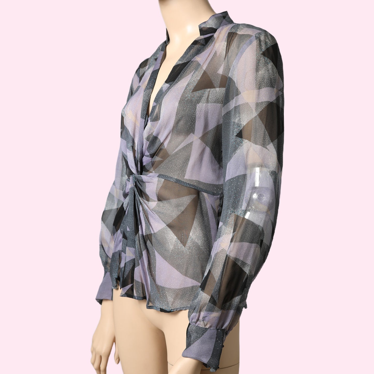 DIANE VON FURSTENBERG Vintage Y2K Purple and Gray Silk Sheer Twist Front Top