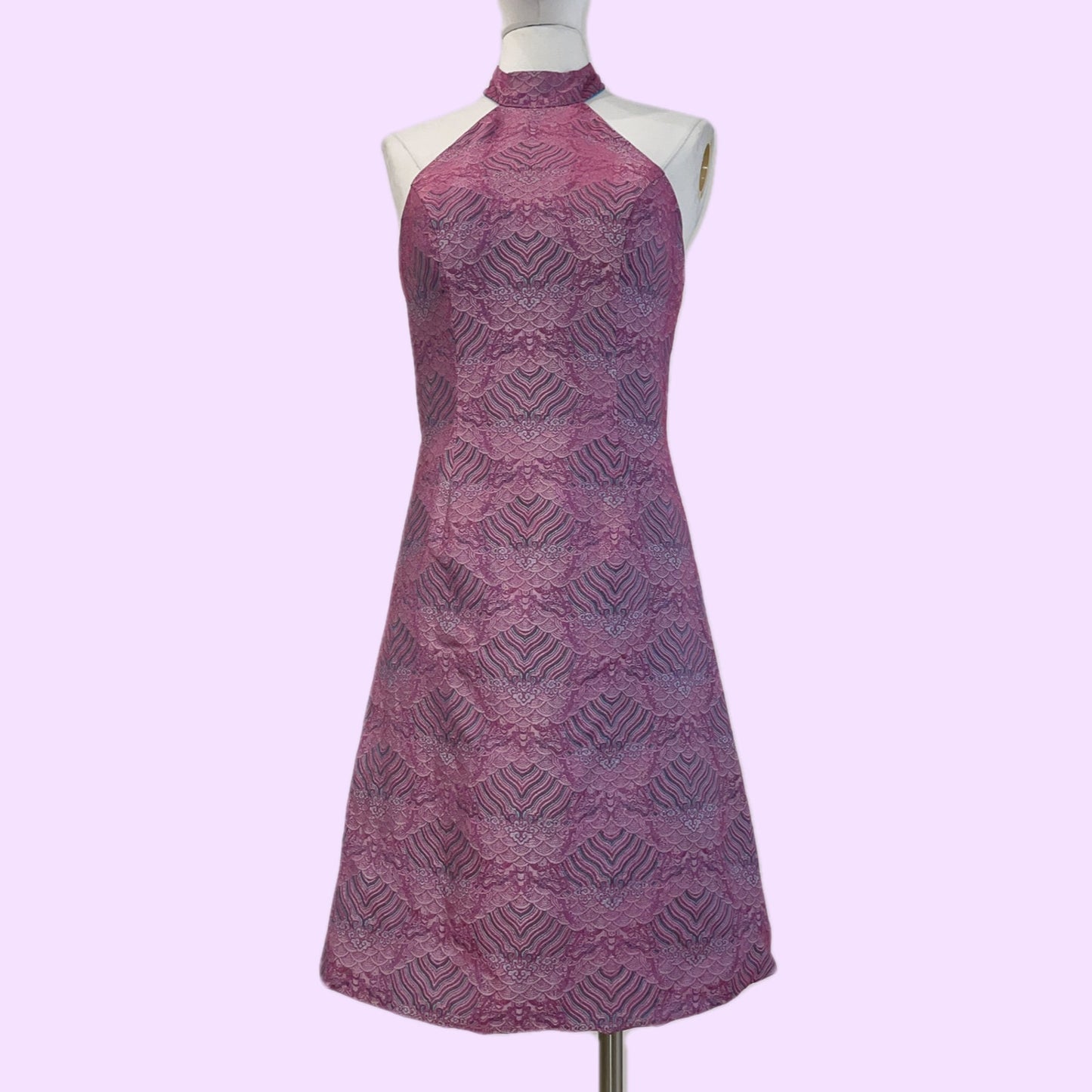 MALAN BRETON Pink Geometric Textured Halter Dress