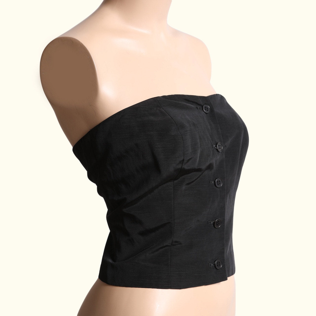 MARK EISEN Vintage Y2K Black Linen Blend Strapless Button Front Top