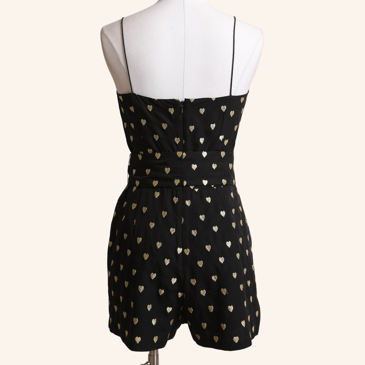 TOPSHOP KATE MOSS Vintage Black and Gold Heart Print Mini Romper
