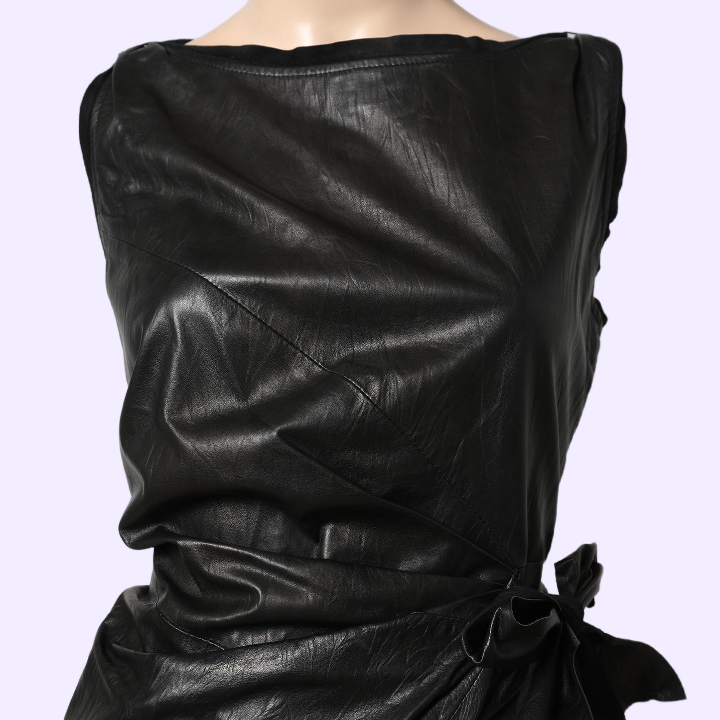 DIANE VON FURSTENBERG Black Leather Mini Sheath Della Dress w/ Side Tie Belt