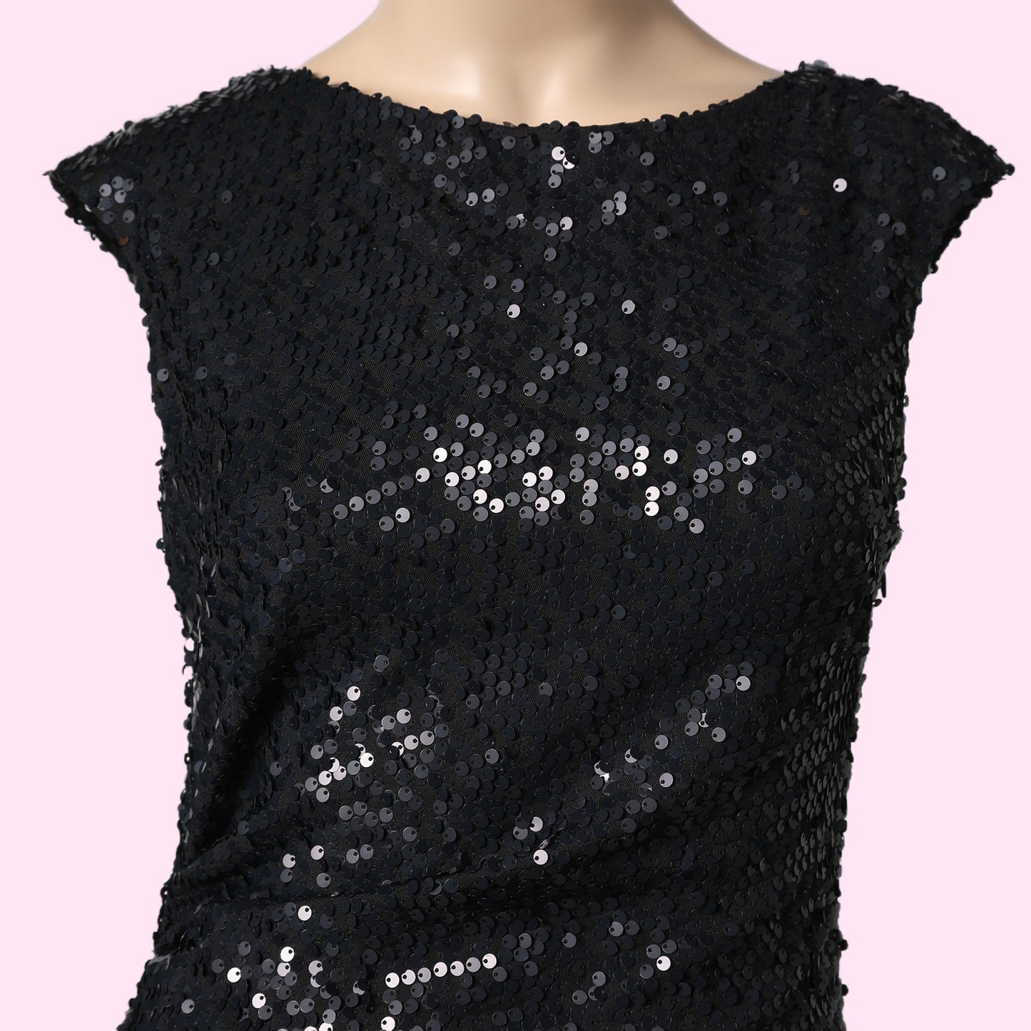 DAVID MEISTER Black Sequin Sleeveless Midi Dress