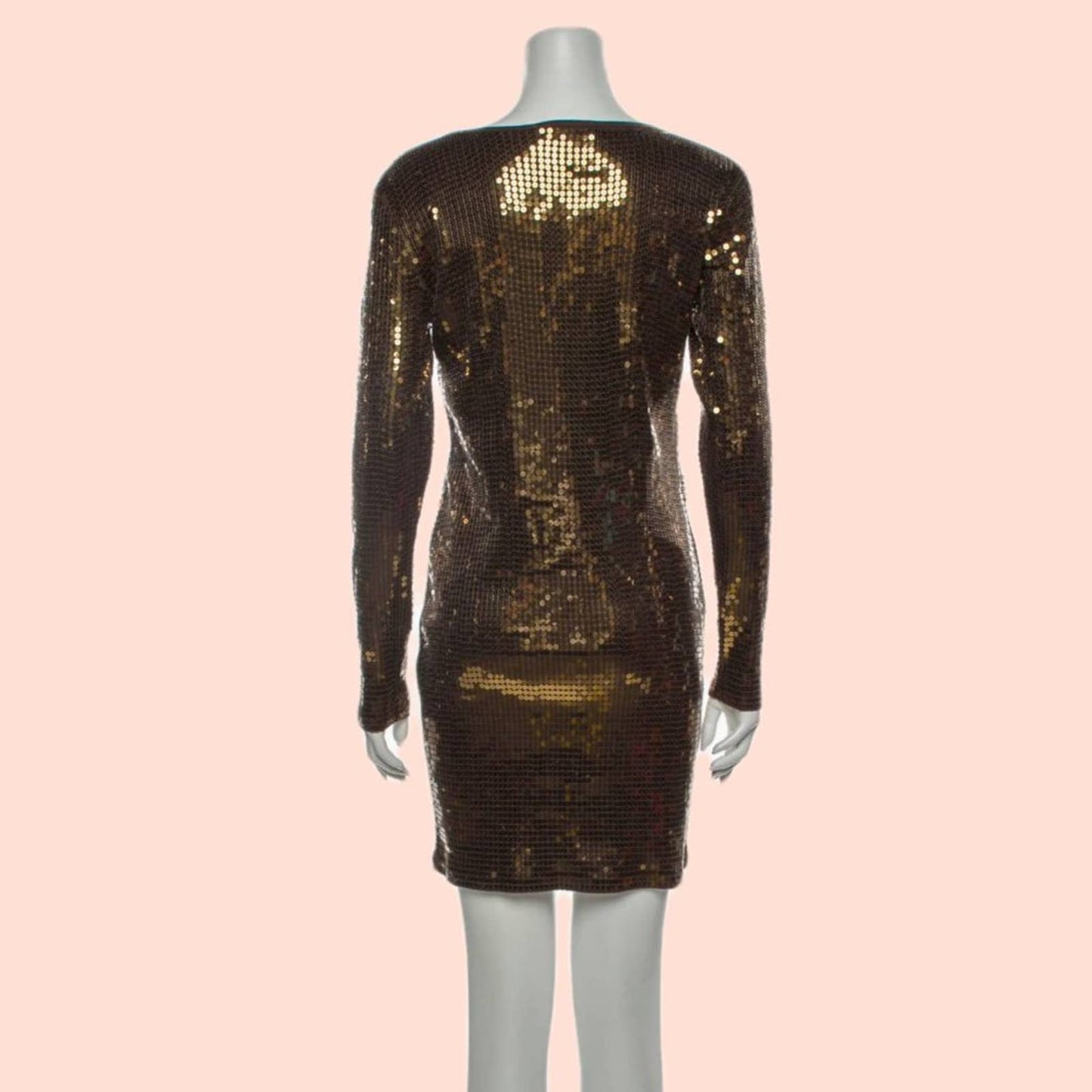 MICHAEL KORS Bronze Sequin Long Sleeve Cotton Dress