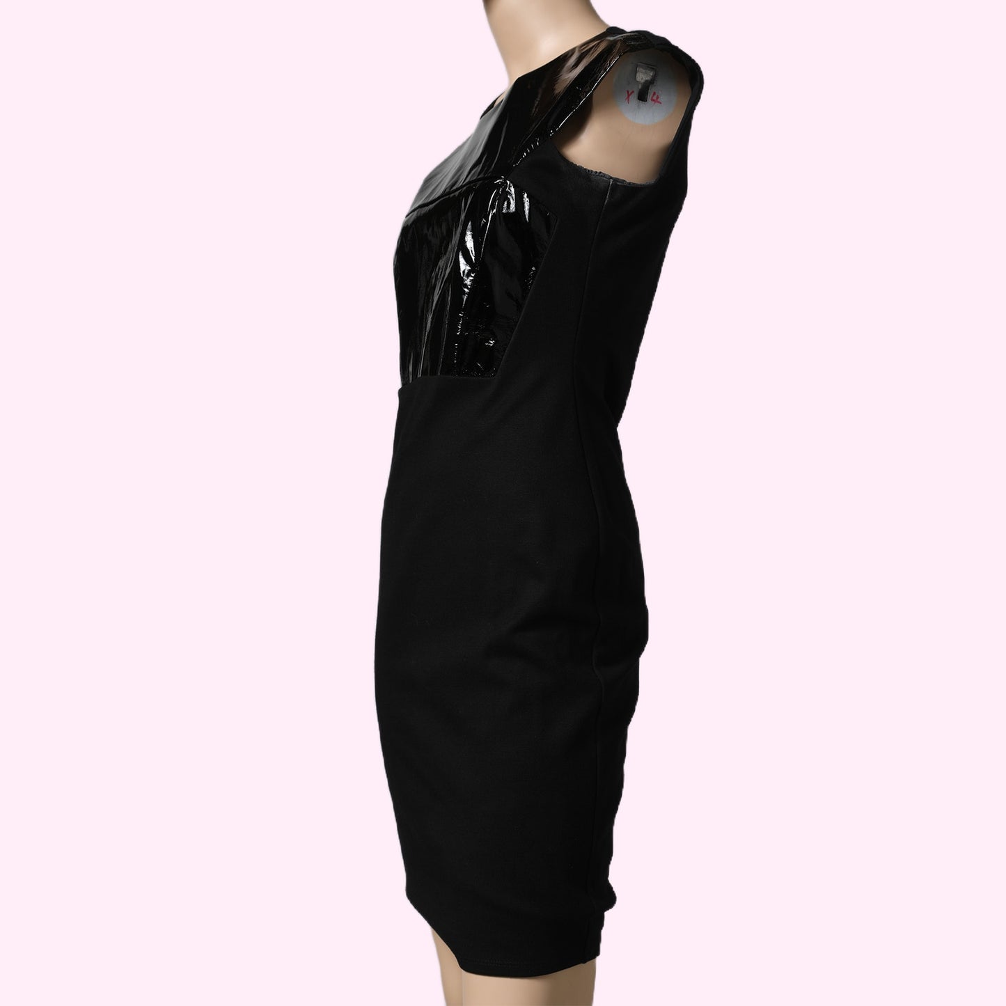 MASON Black Leather Contrast Panel Sleeveless Mini Dress
