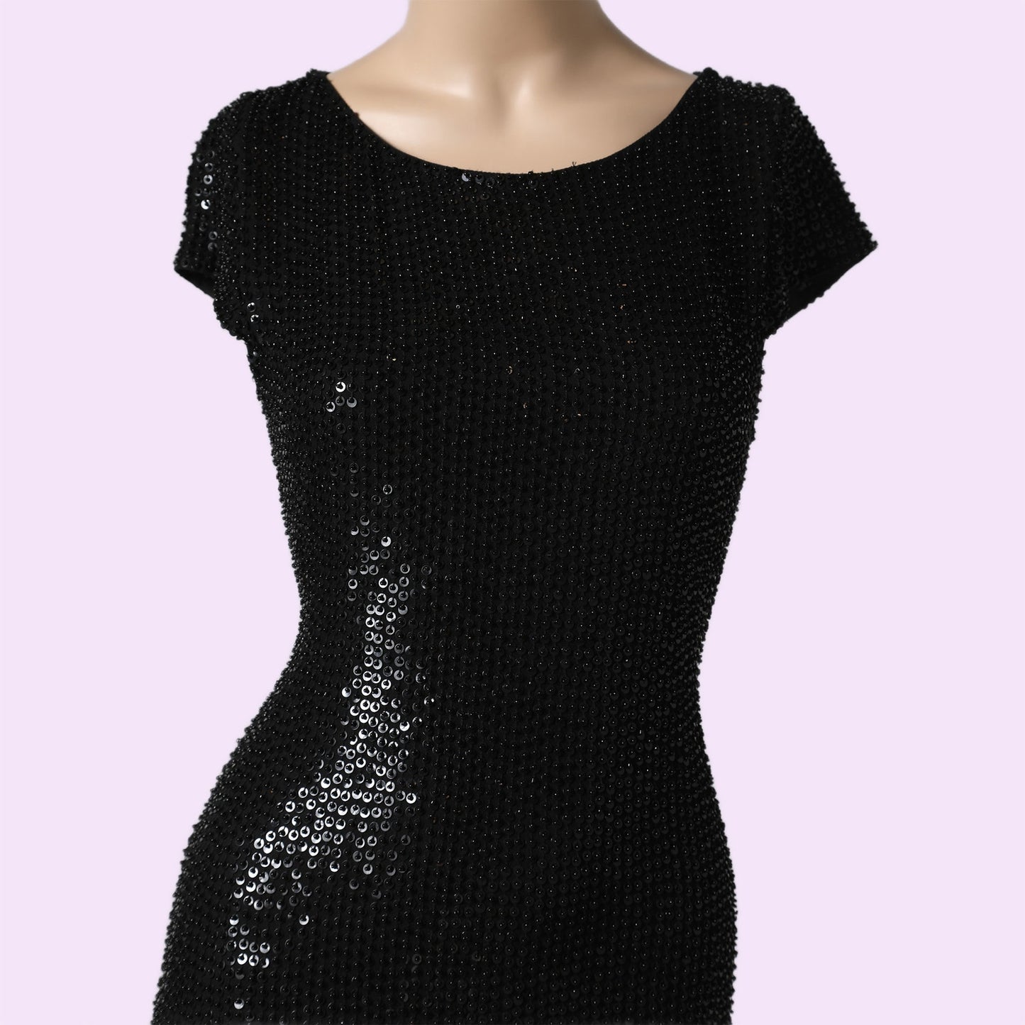 ALICE + OLIVIA Black Beaded Sequin Short Sleeve Mini Dress