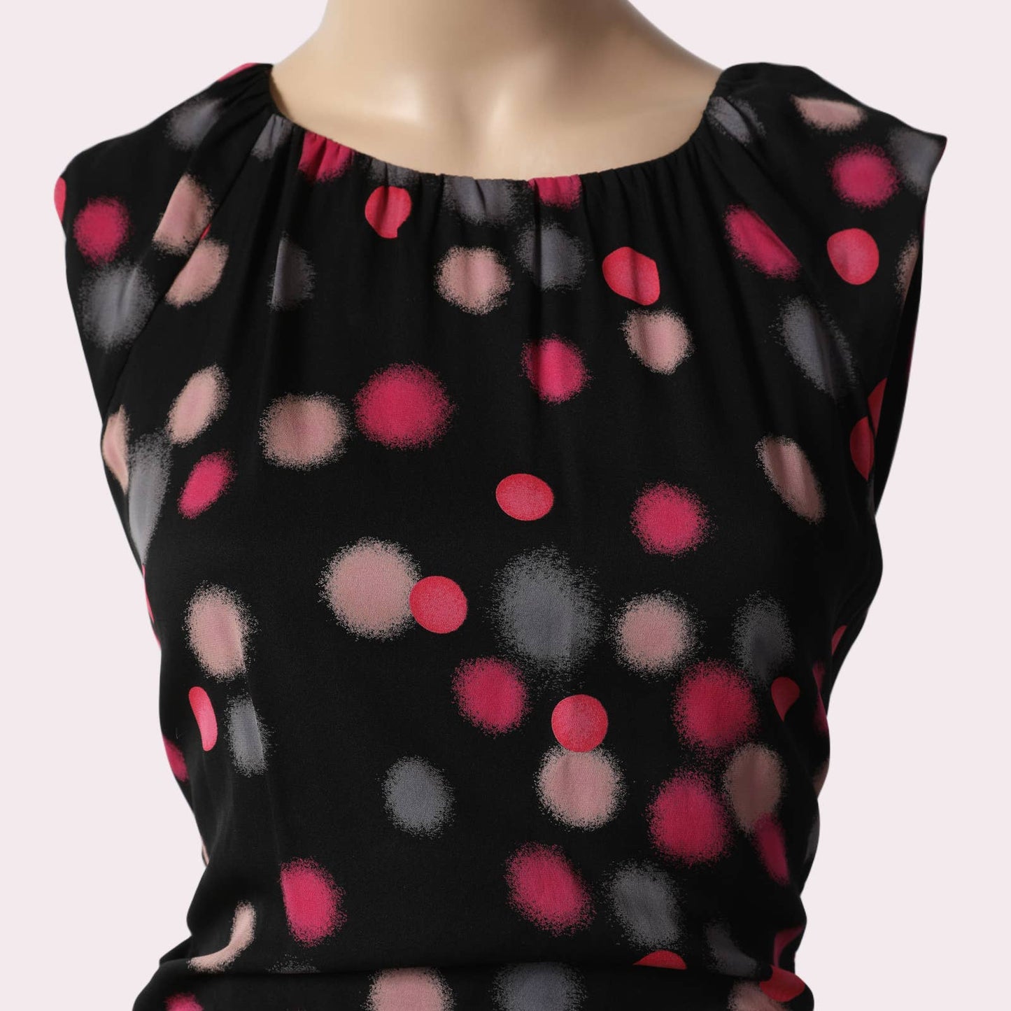 DIANE VON FURSTENBERG Black with Pink Polka Dot Sleeveless Silk Mini Dress