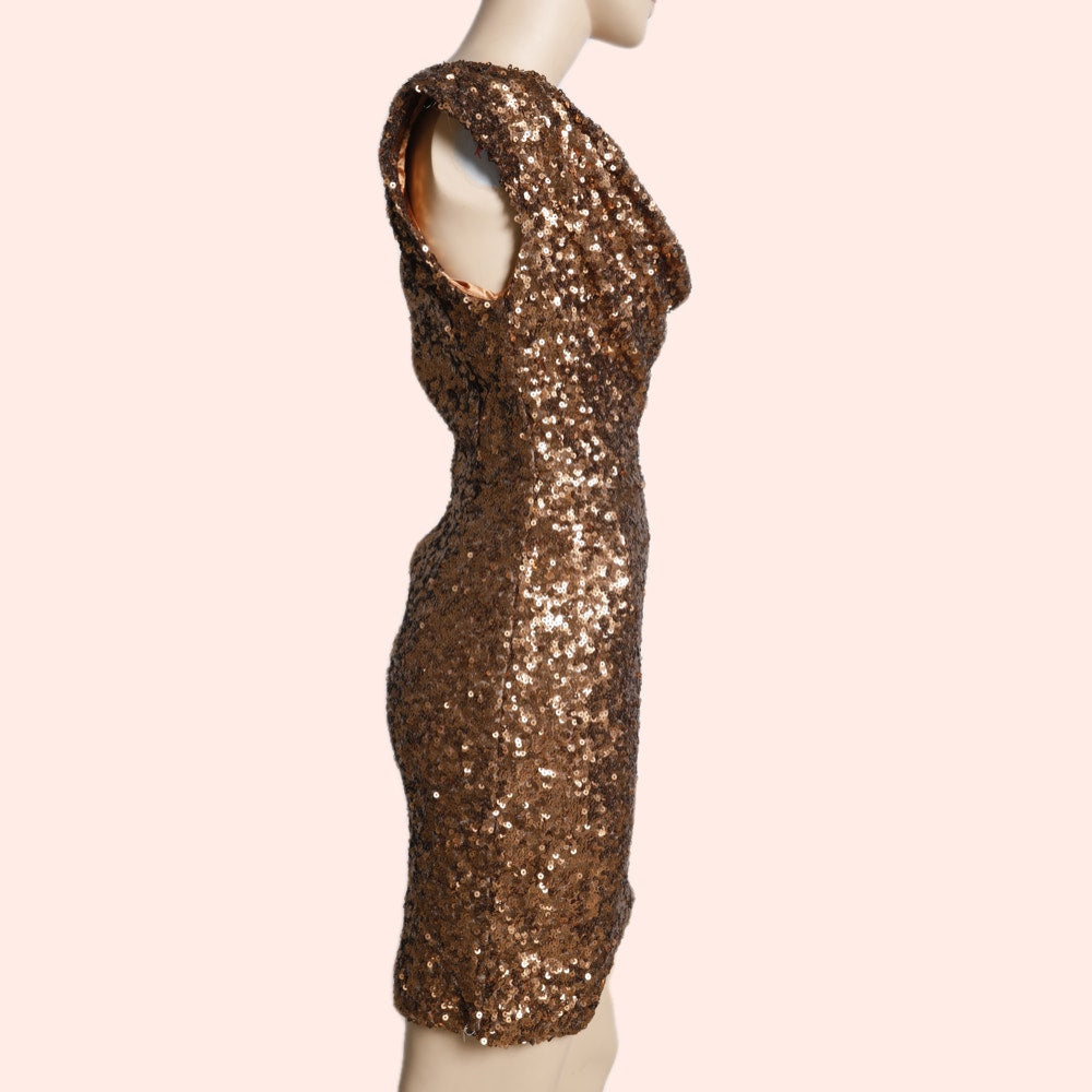 FRENCH CONNECTION Bronze Gold Sequin Mini Dress