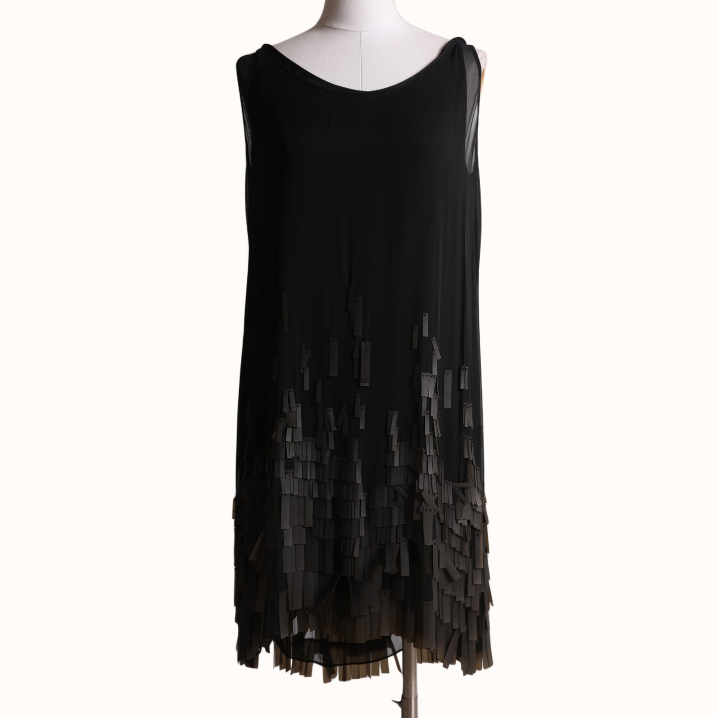 DIANE VON FURSTENBERG Vintage Black Silk Sleeveless Fringe Flapper Mini Dress