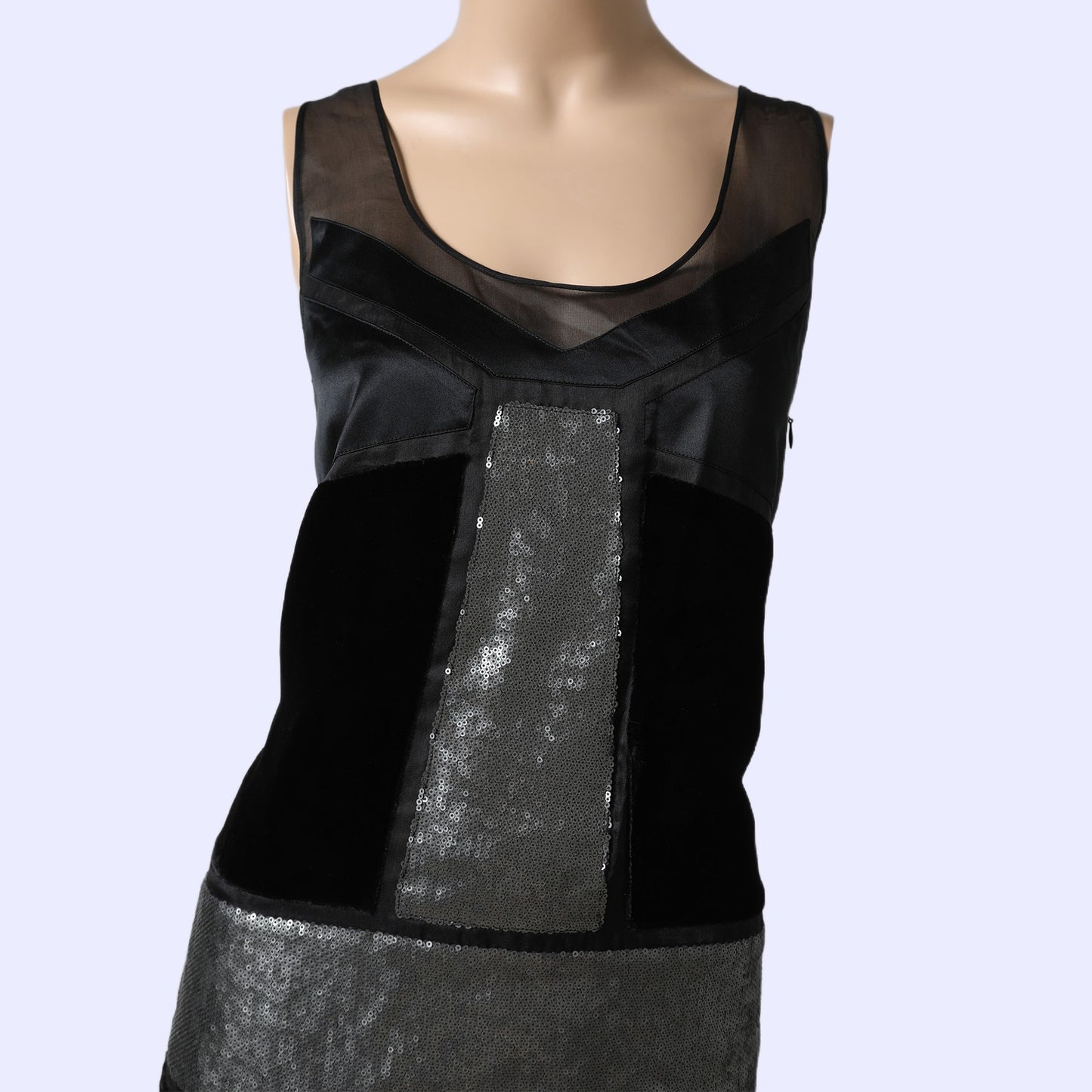 DIANE VON FURSTENBERG Black Velvet Silver Sequin Mini Dress