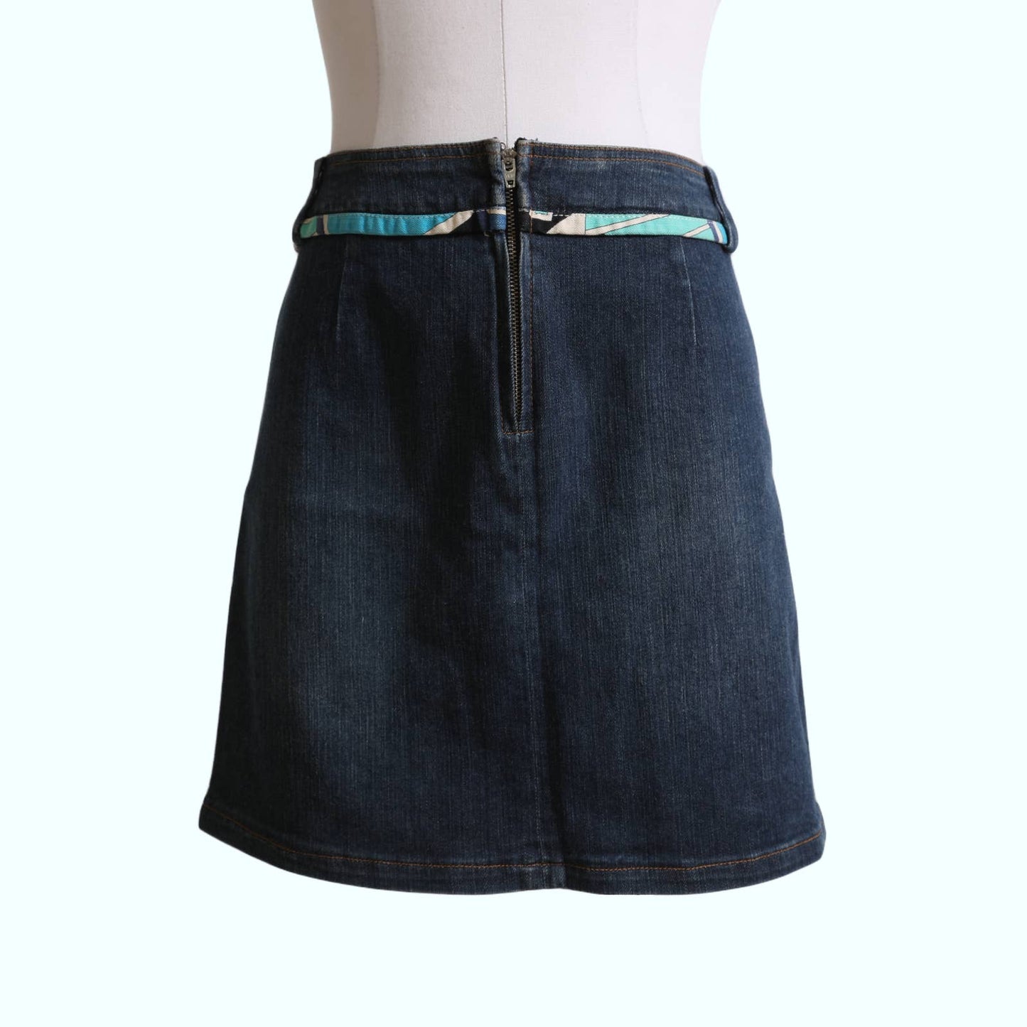 DOLCE & GABBANA - Dark Blue Denim with Multicolor Pattern Mini Skirt