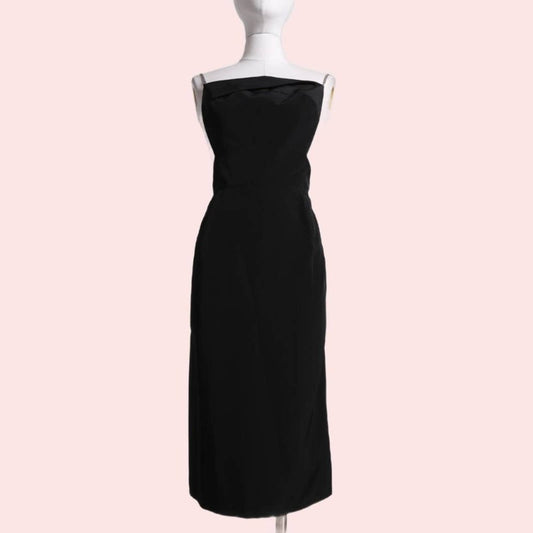 VINTAGE Black with Silver Chain Backless Midi Dress