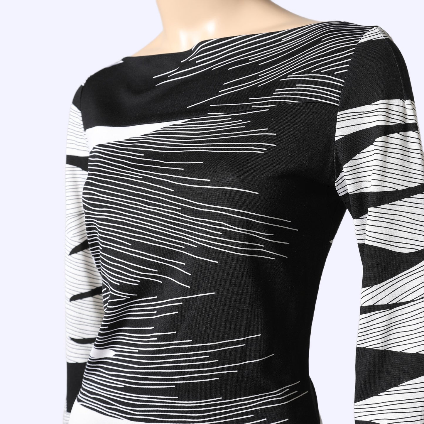 DIANE VON FURSTENBERG Black and White Abstract Print Silk Long Sleeve Mini Dress