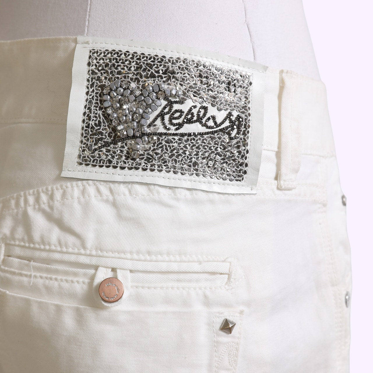 REPLAY White Linen Blend Denim Shorts