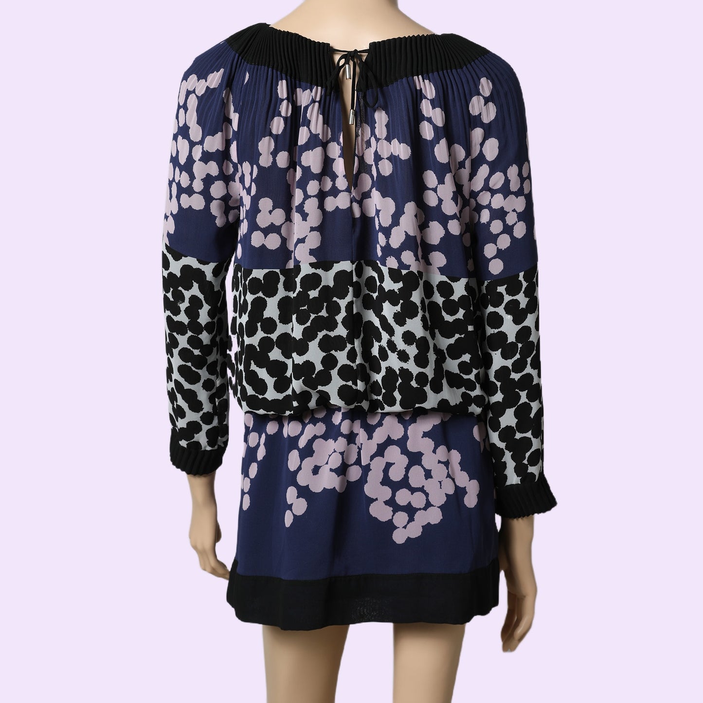 DIANE VON FURSTENBERG Multicolor Abstract Print Pleated Blouson Mini Dress