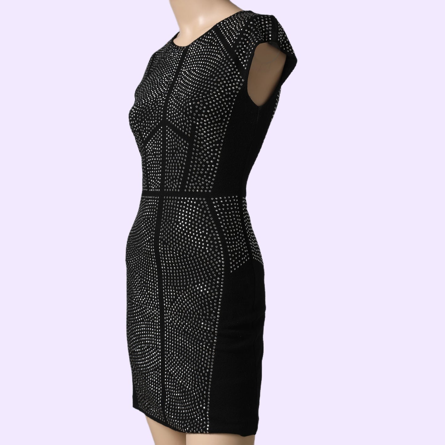 REBECCA TAYLOR Black Jersey Silver Studded Sleeveless Mini Dress