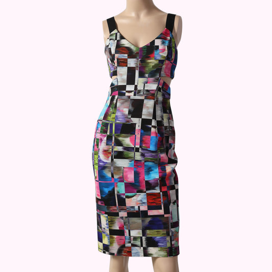 MILLY Multicolor Abstract Cubist Print Cutout Bodycon Dress