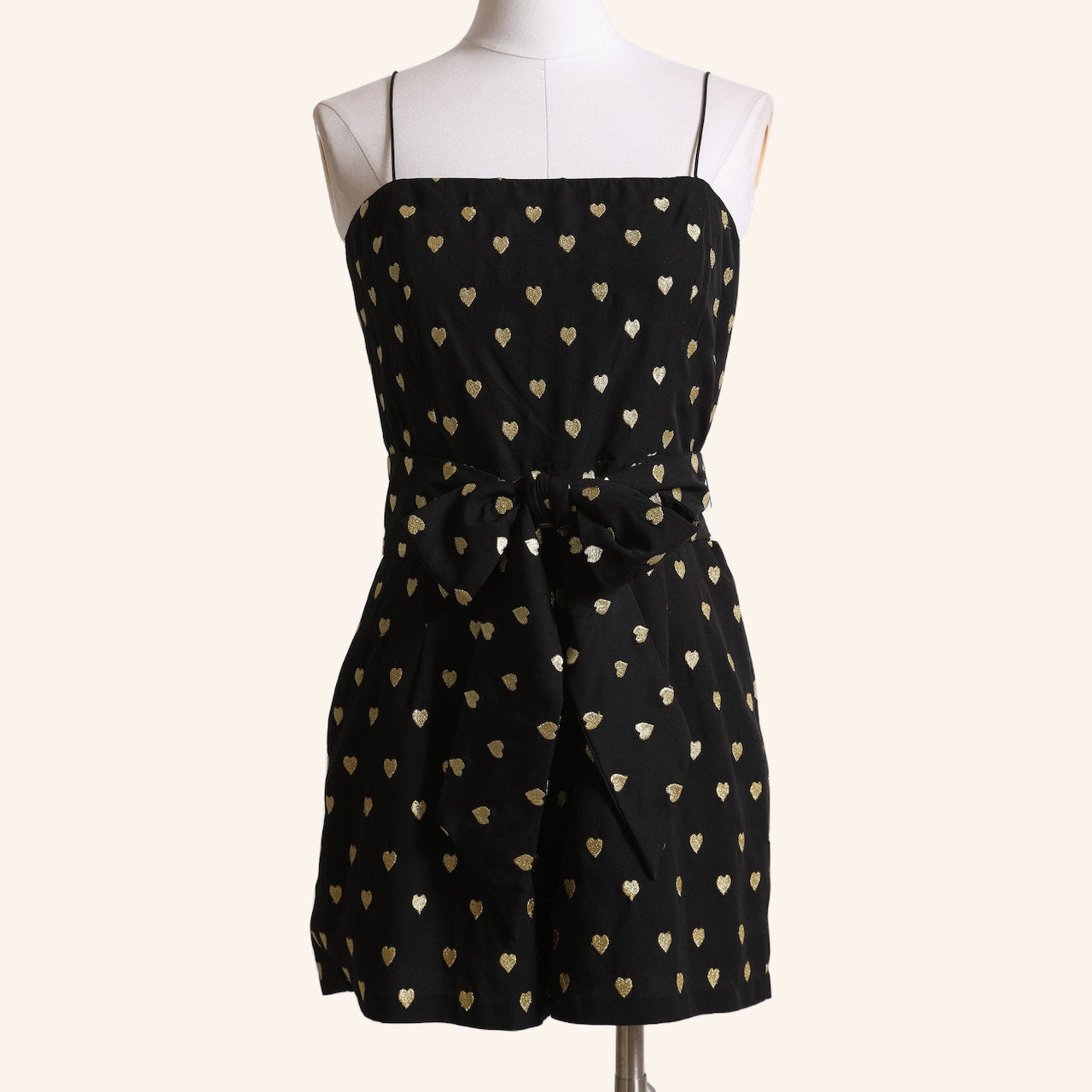 TOPSHOP KATE MOSS Vintage Black and Gold Heart Print Mini Romper