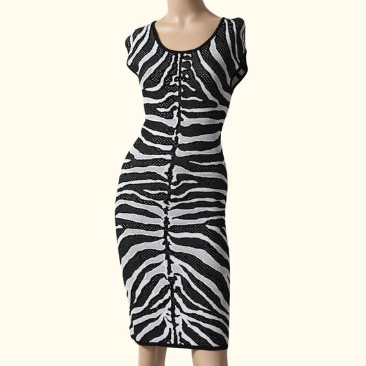 MICHAEL KORS Zebra Jacquard Knee Length Sheath Dress