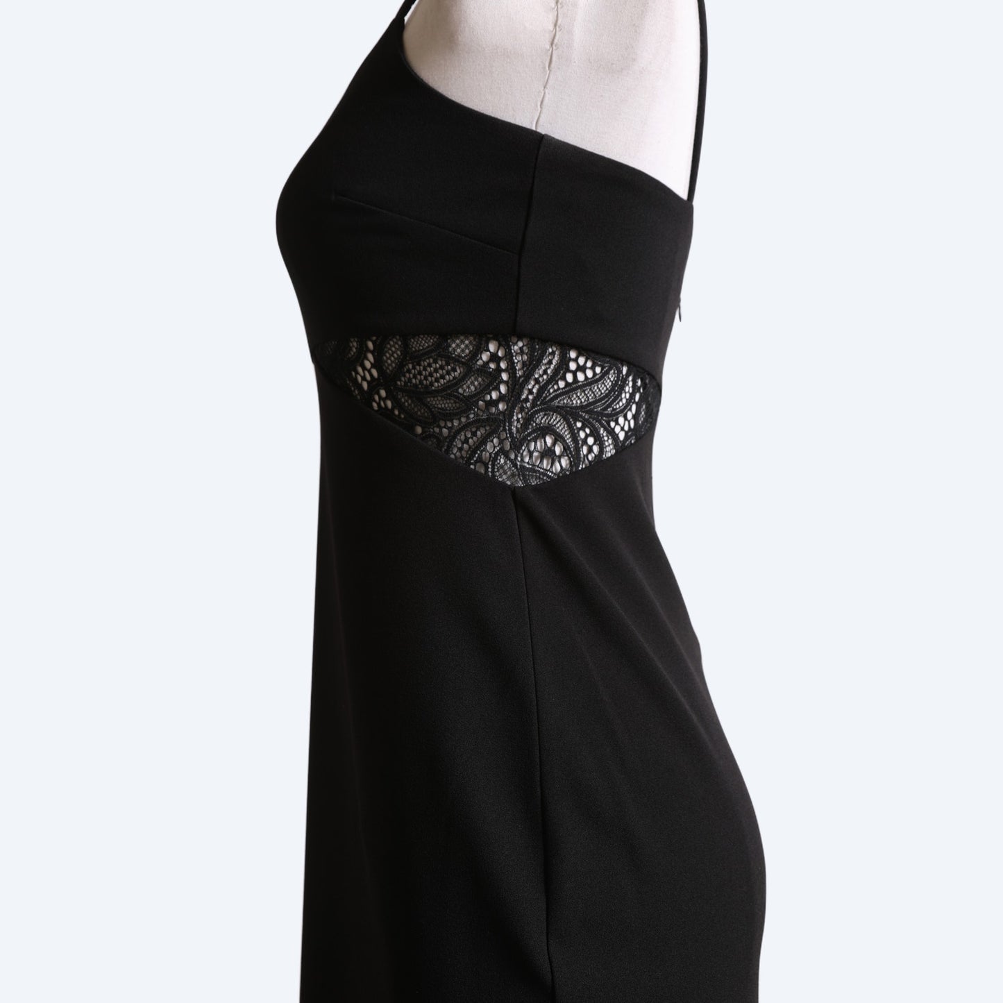 MICHAEL KORS Black Lace Panel Crepe Slip Midi Dress