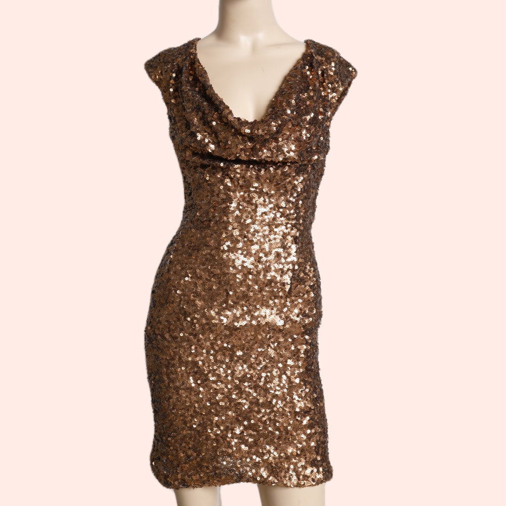 FRENCH CONNECTION Bronze Gold Sequin Mini Dress