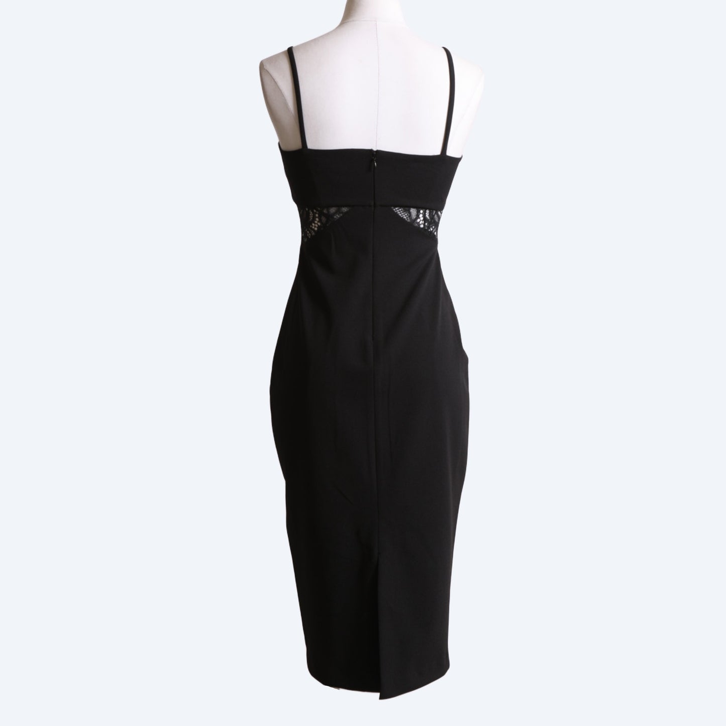MICHAEL KORS Black Lace Panel Crepe Slip Midi Dress