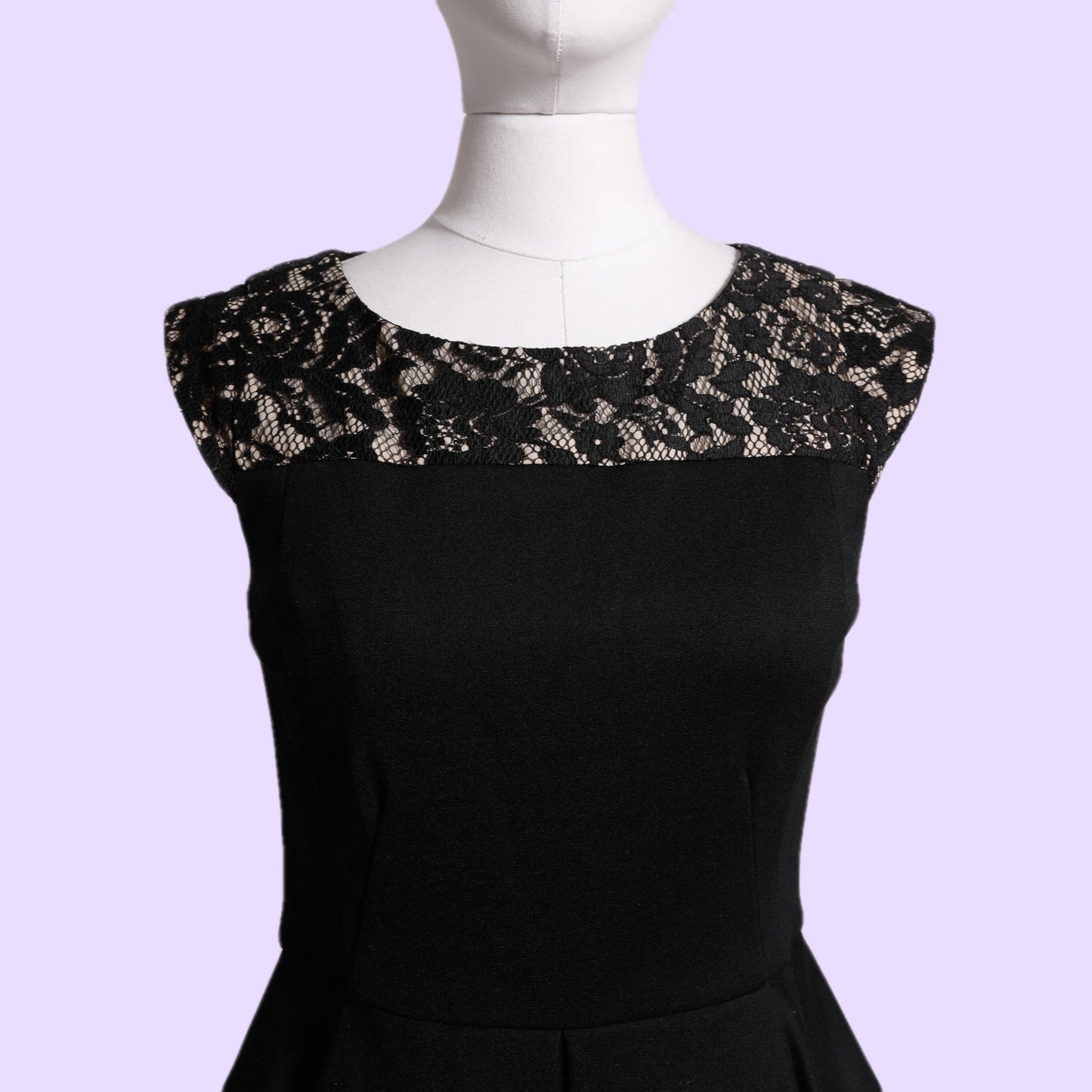 CYNTHIA STEFFE Black Lace Peplum Scoop Neckline Dress