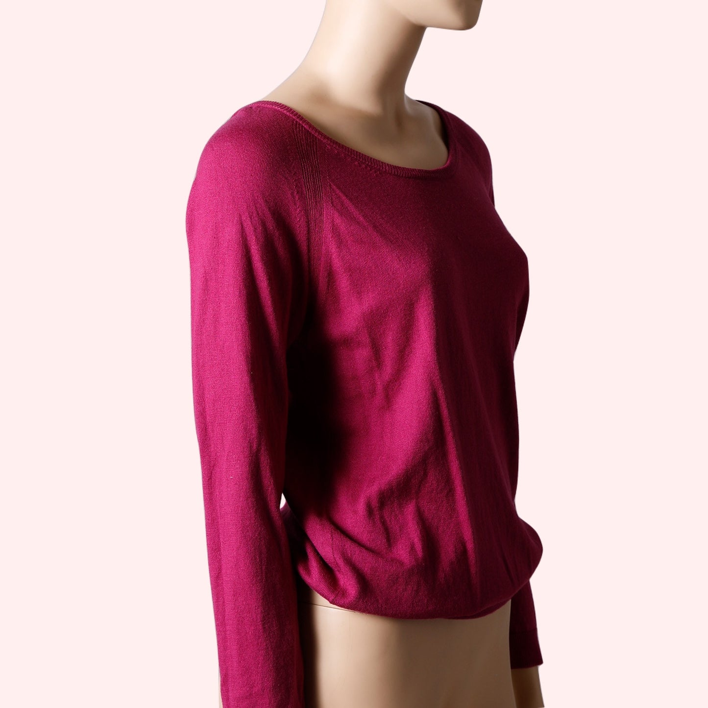 SANDRO Magenta Pink Braided Open Back Long Sleeve Silk Sweater