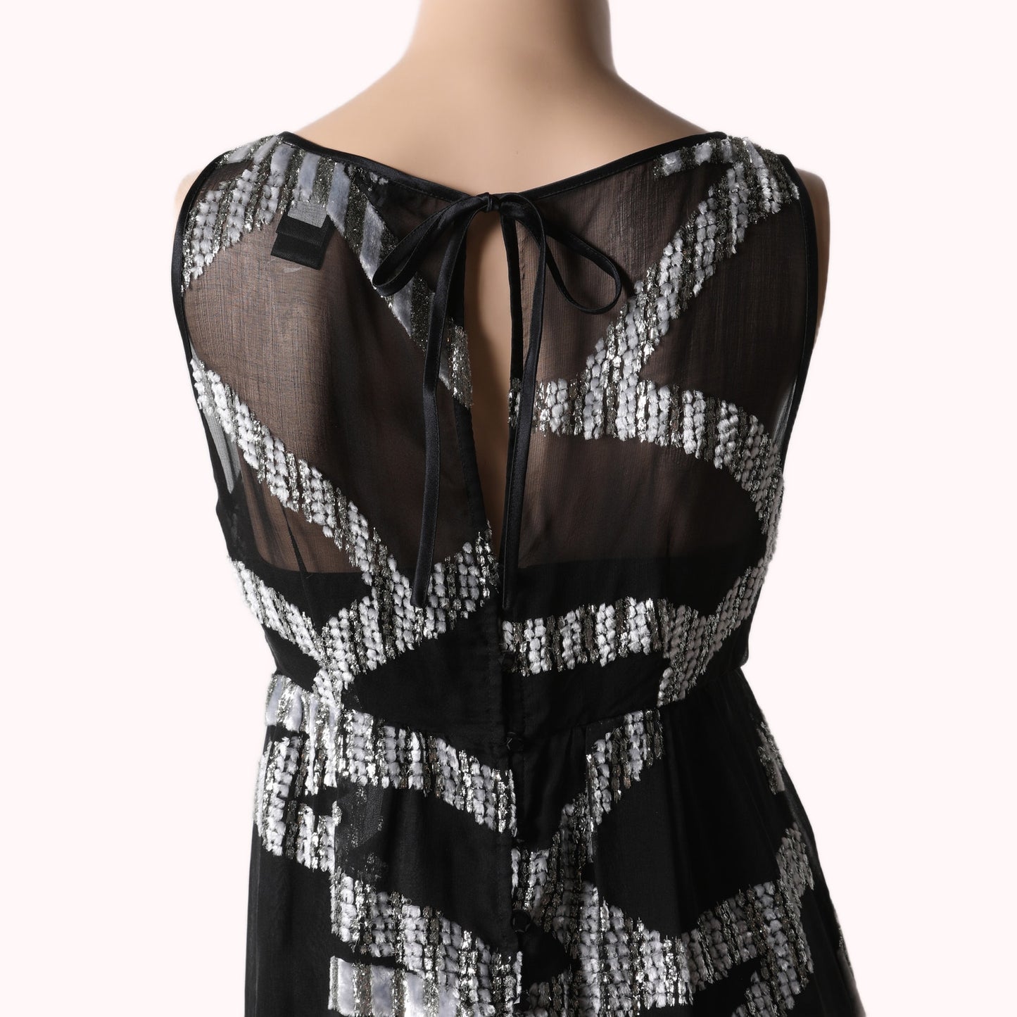 MARC JACOBS Black Silver Metallic Jacquard High-Low Silk Midi Dress