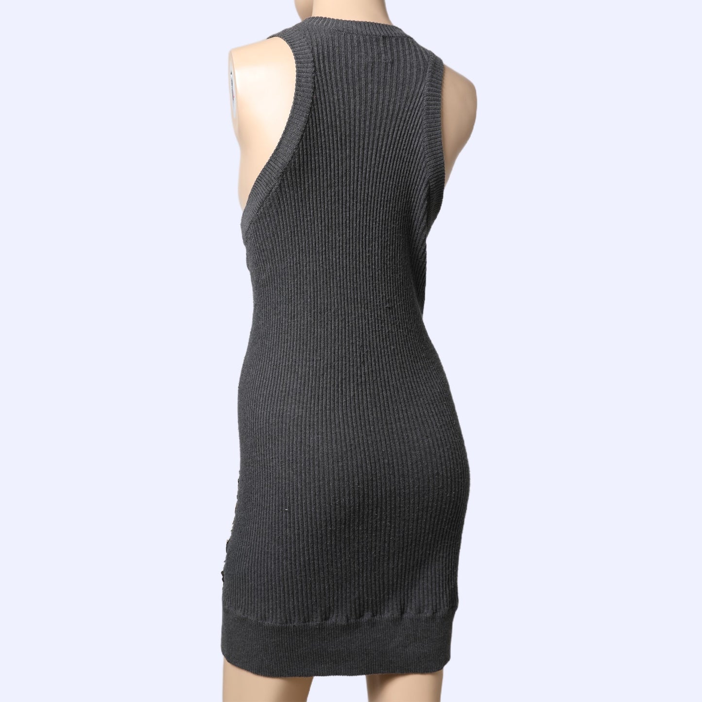 HAUTE HIPPIE Gray Rib Knit Multicolored Sequin Silk Blend Tank Mini Dress