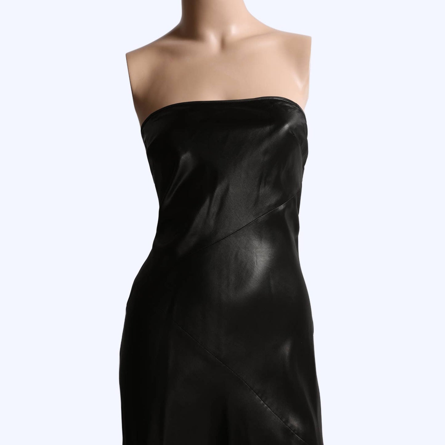 PLEIN SUD Vintage Black Silk Asymmetrical Strapless Midi Dress