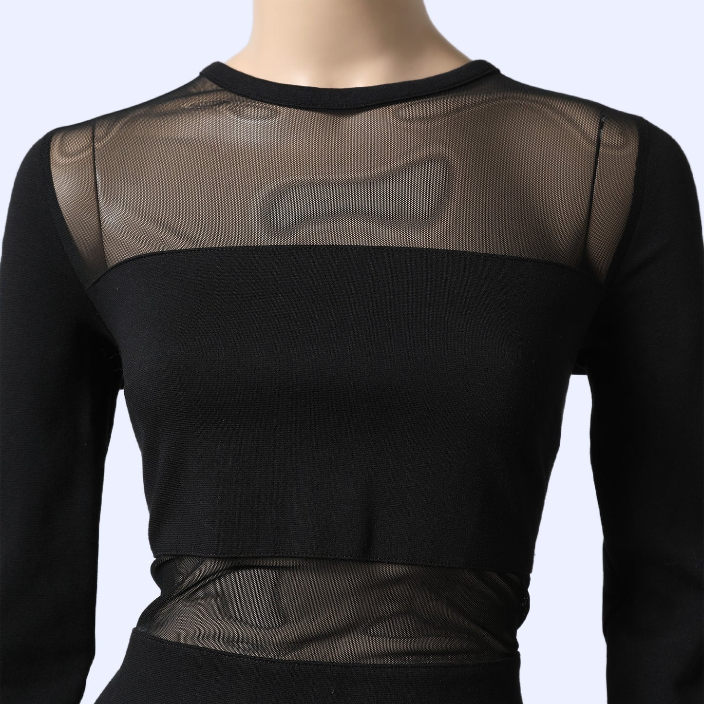 MICHAEL KORS Black Mesh Panel Long Sleeve Bodycon Dress
