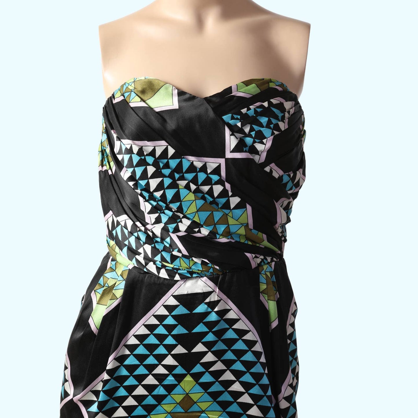 MARA HOFFMAN Black and Multicolor Strapless Silk Dress