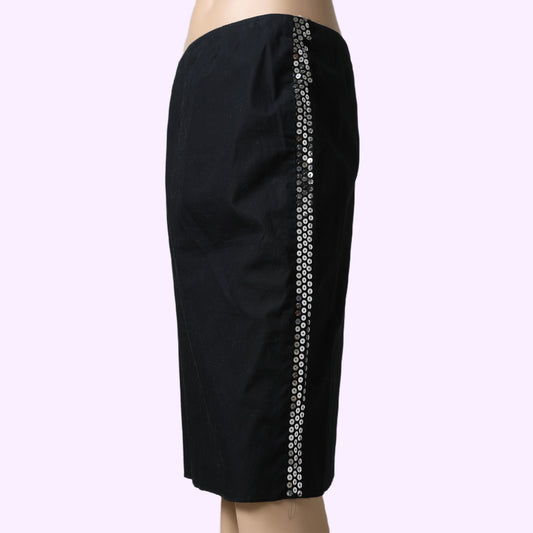JEAN COLONNA Black And Silver Sequin Vintage Pencil Skirt
