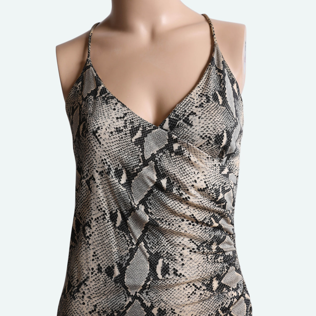 DIANE VON FURSTENBERG Vintage Y2K Black Beige Snakeskin Silk Slip Maxi Dress