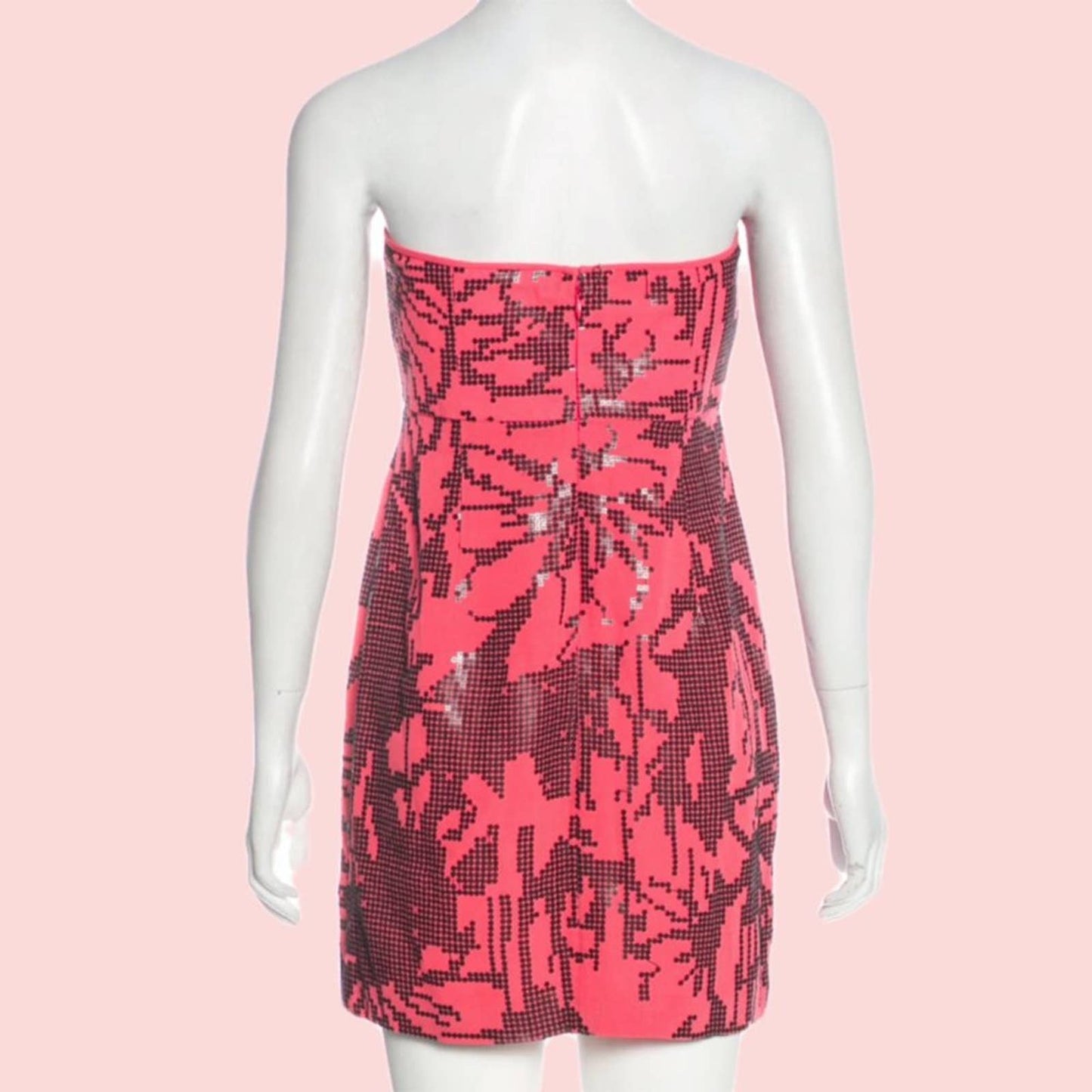 TIBI Pink with Black Sequins Strapless Silk Mini Dress