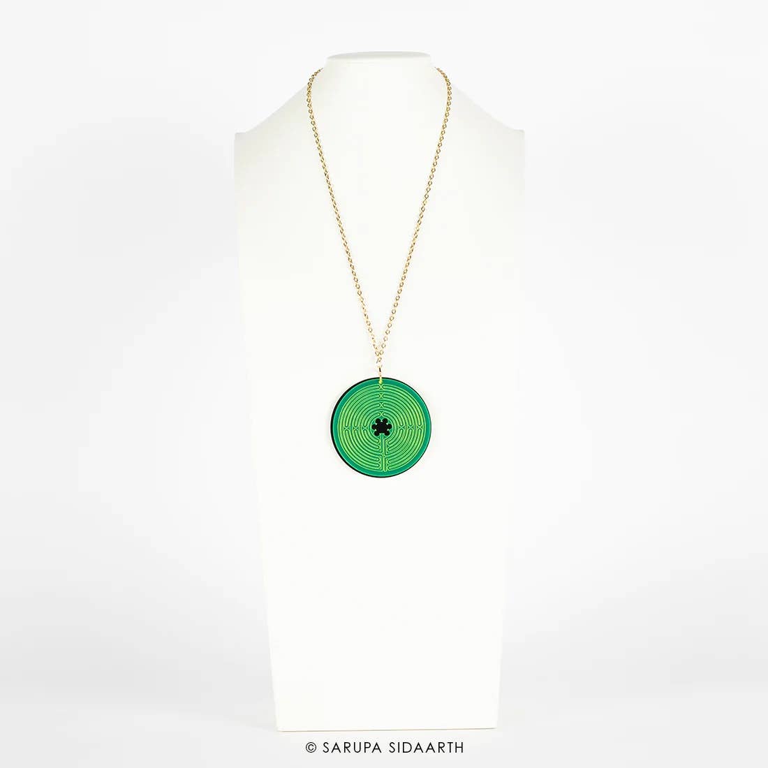 SARUPA SIDAARTH Green Fluorescent and Black Acrylic Labyrinth Necklace