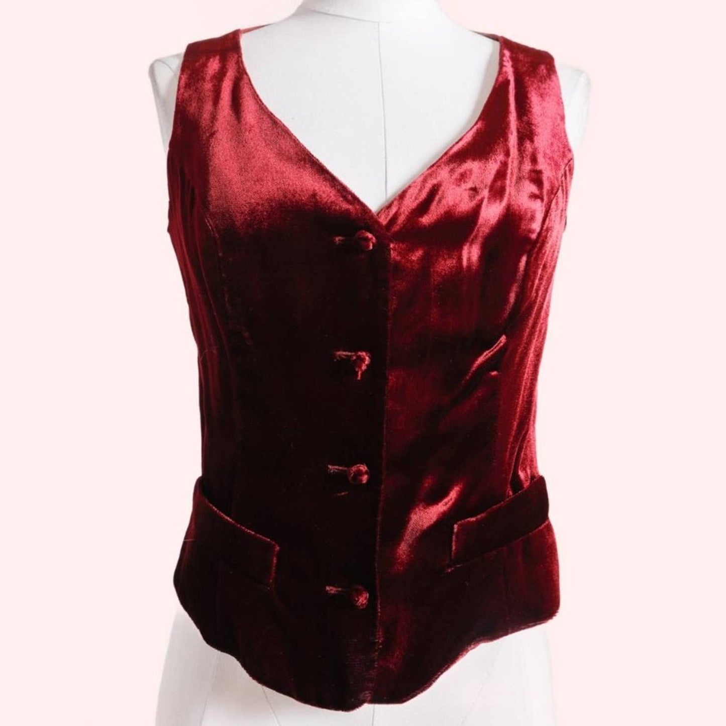 VINTAGE MARK EISEN Bordeaux Velvet Button Up Sleeveless Vest