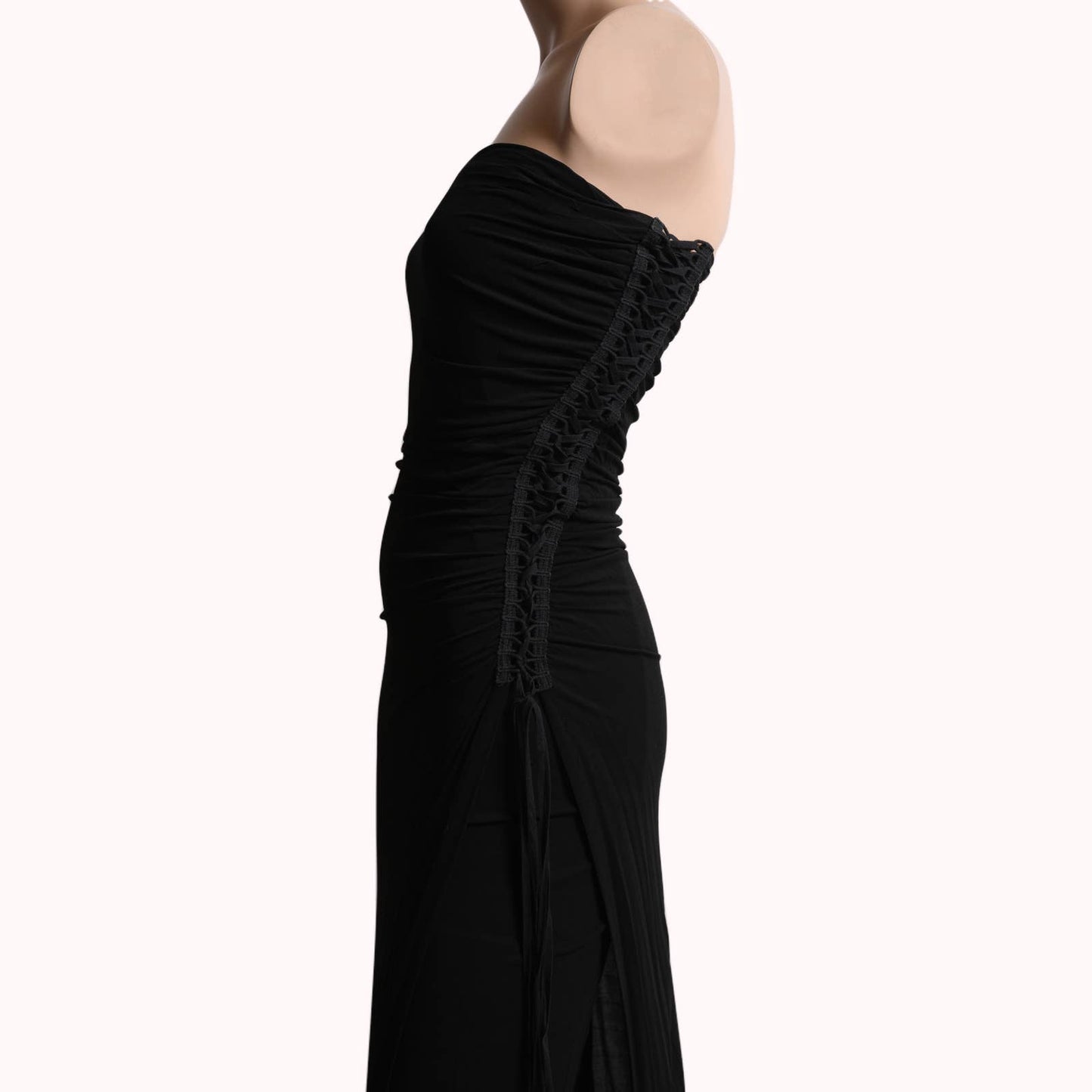 PLEIN SUD Vintage Black Lace Up Bodycon Strapless Midi Dress