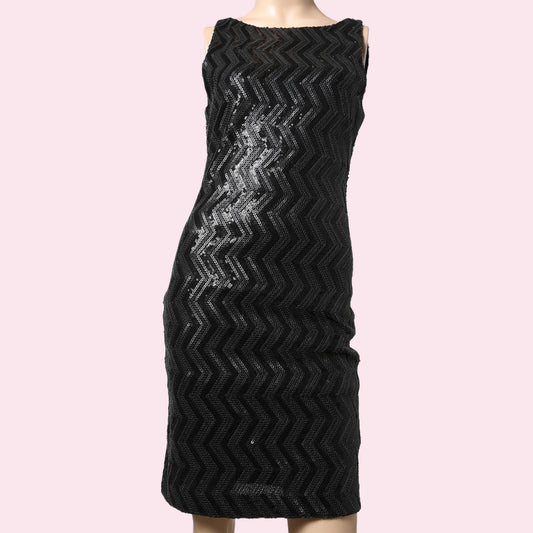 ALICE + OLIVIA Black Sequin Chevron Sheath Dress