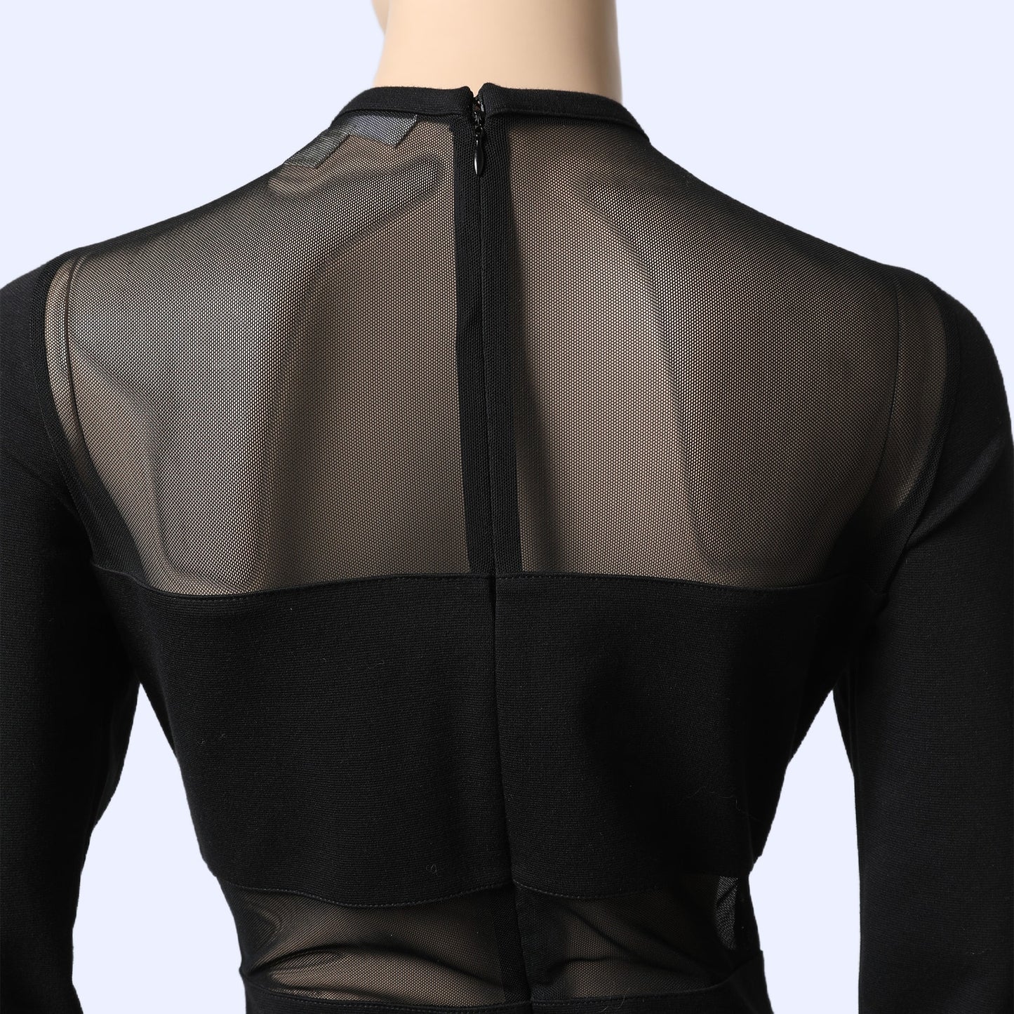 MICHAEL KORS Black Mesh Panel Long Sleeve Bodycon Dress