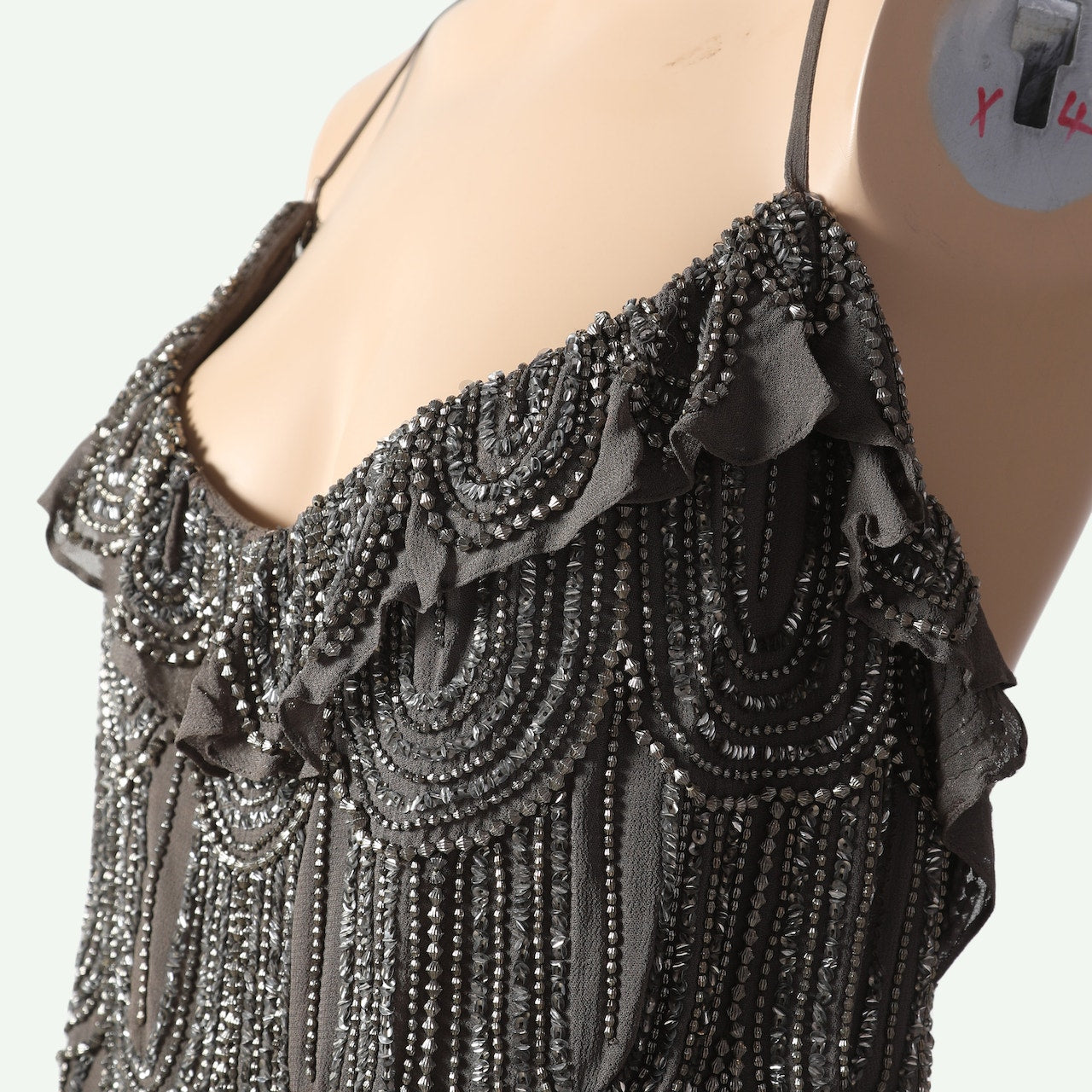 BOYOD Gray Silver Beaded Ruffle Blouson Mini Dress